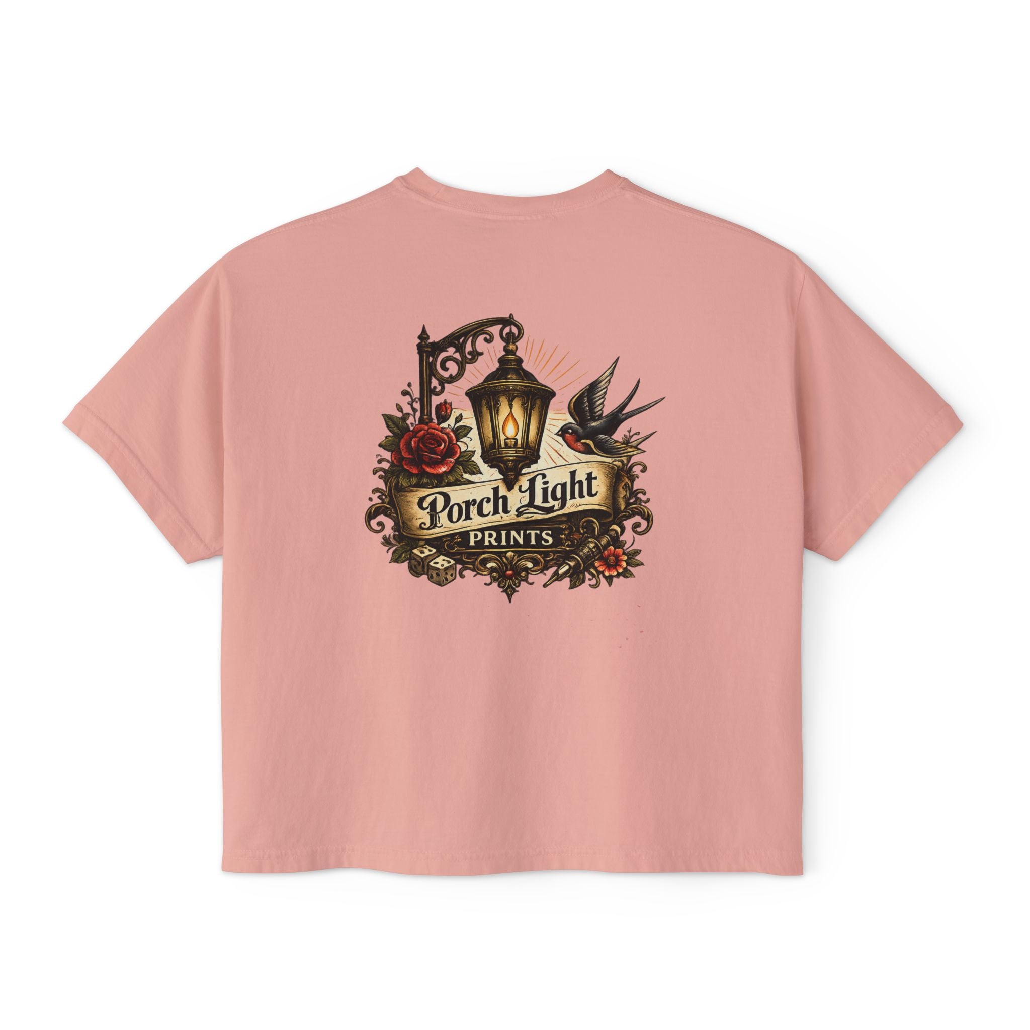 Women's Boxy Tee — Vintage Lantern & Cat Graphic T-Shirt