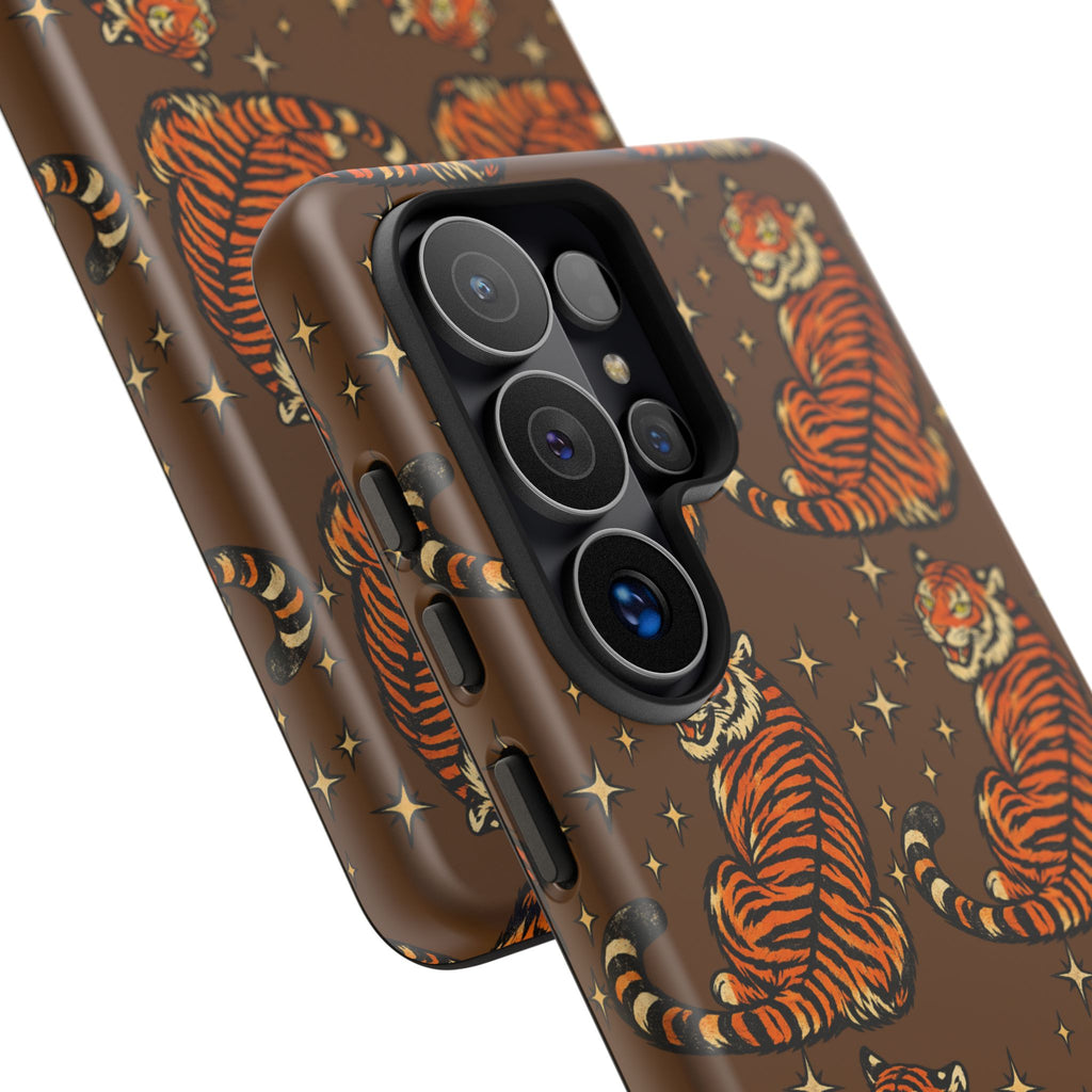 Tiger Pattern Phone Case — Retro Brown Vintage Tiger Print Tough Case