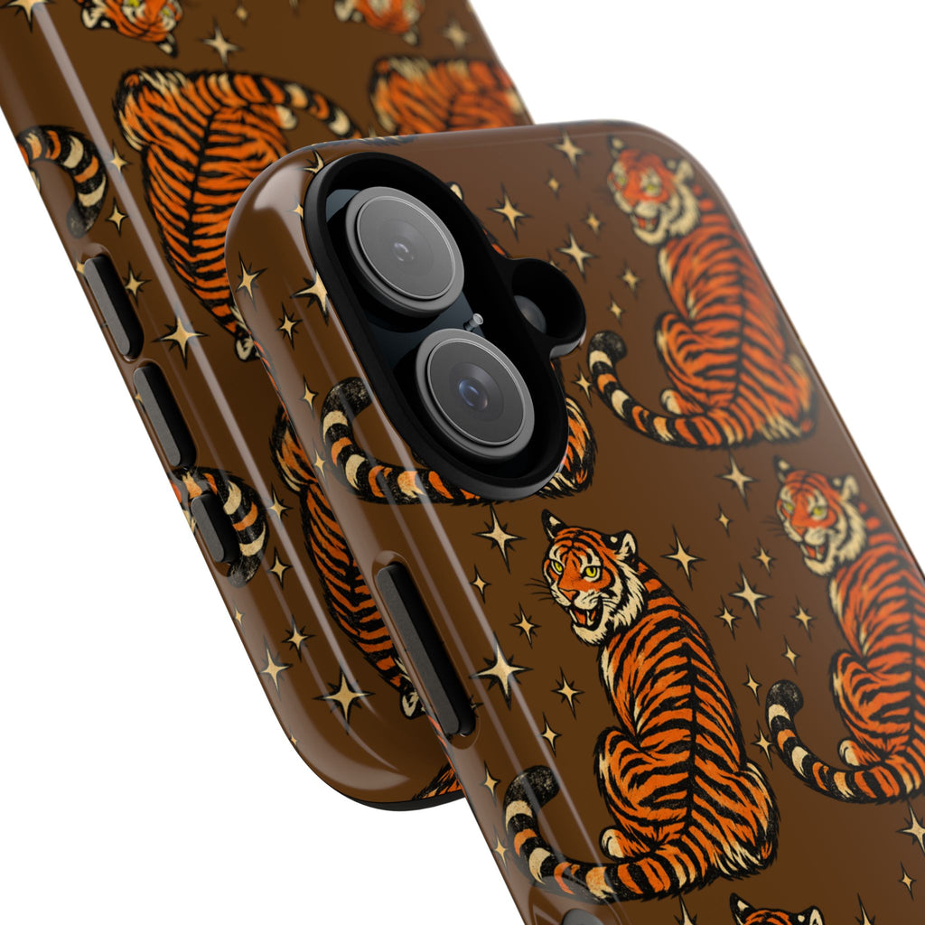 Tiger Pattern Phone Case — Retro Brown Vintage Tiger Print Tough Case