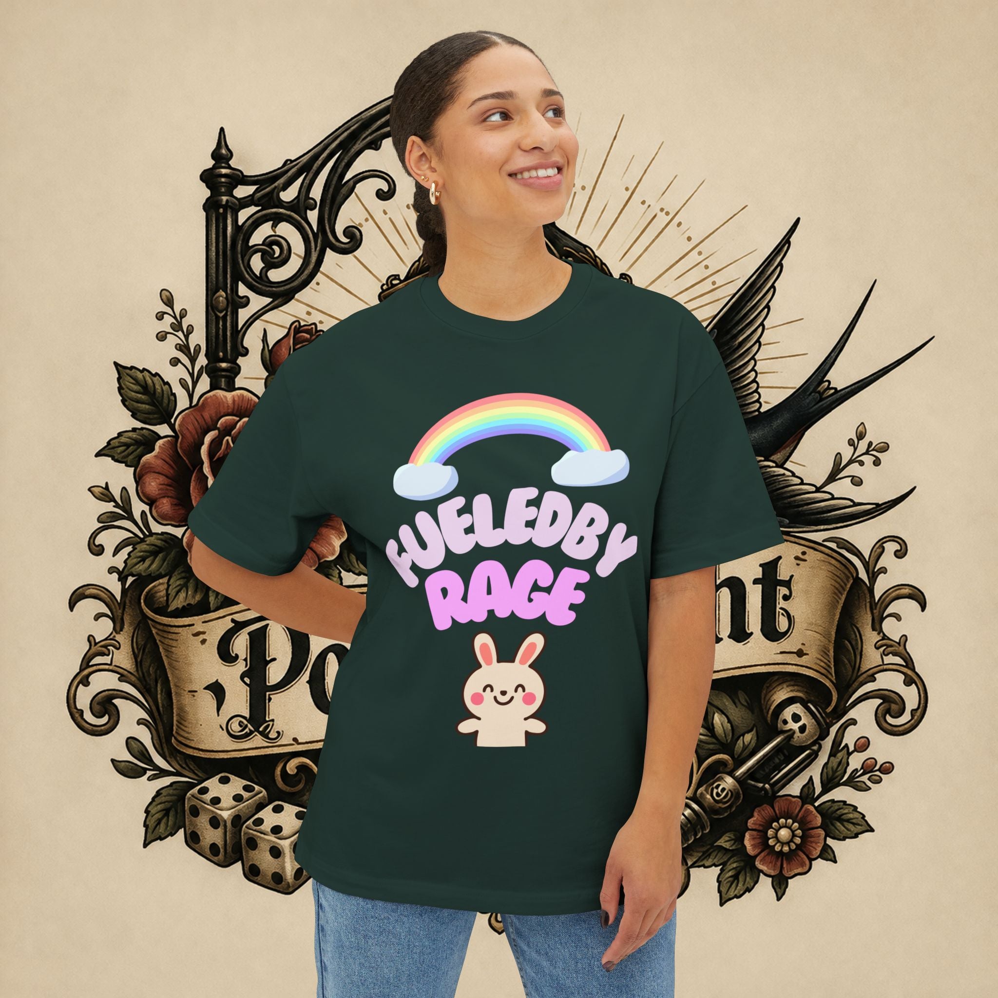 Fueled by Rage Tee | Cute Bunny Rainbow Illustration