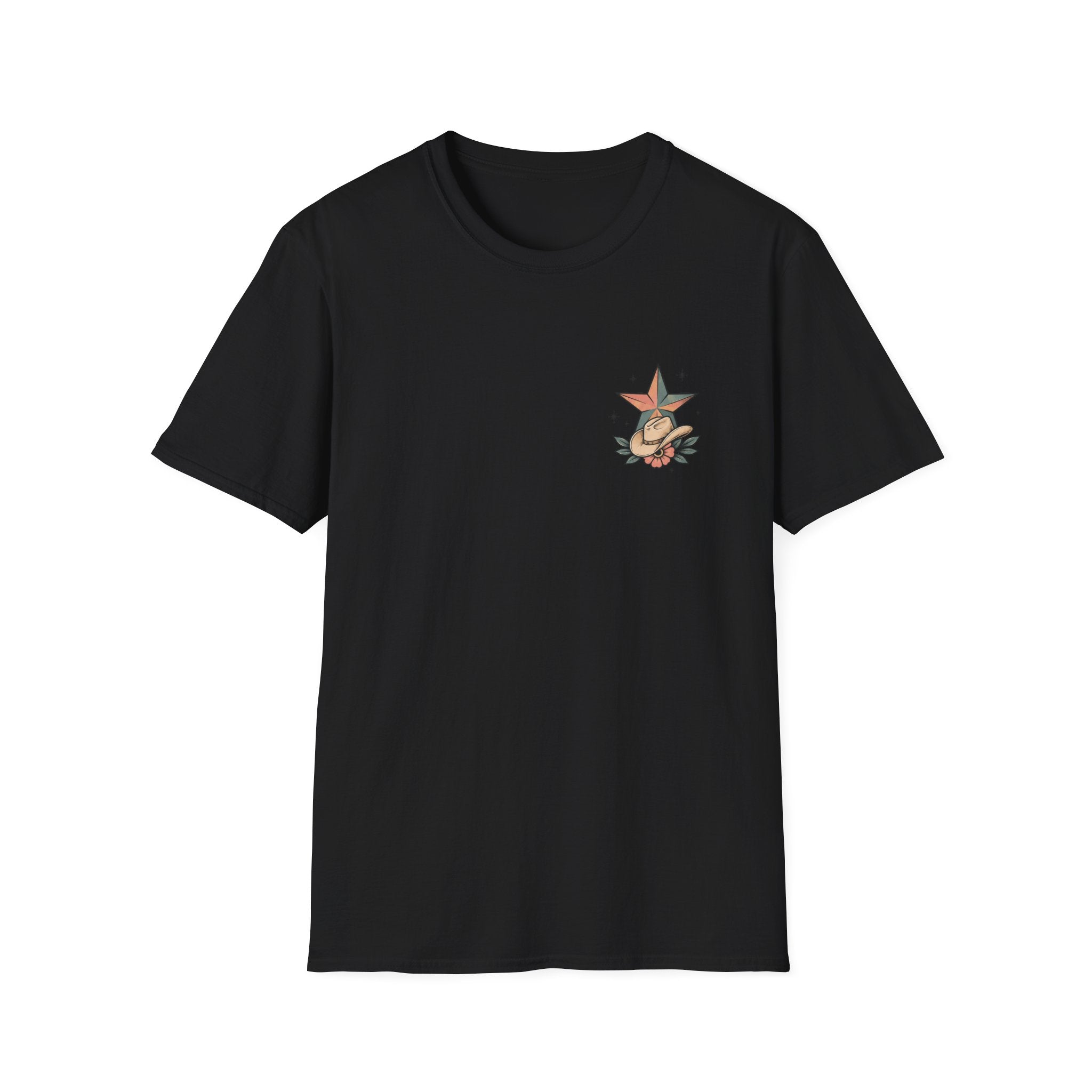 “I Will Succeed Because I’m Insane” Female Bull Rider Star Tee — Western Tattoo Pocket T-Shirt