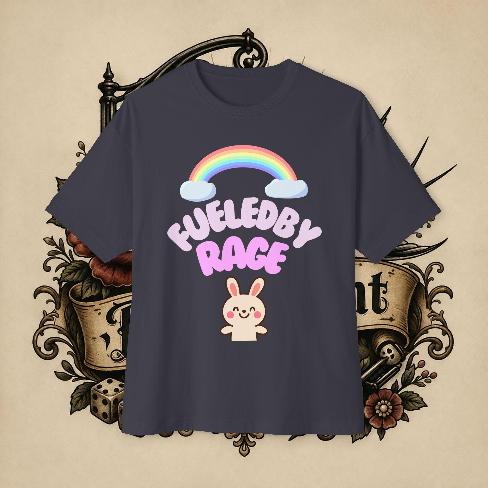 Fueled by Rage Tee | Cute Bunny Rainbow Illustration