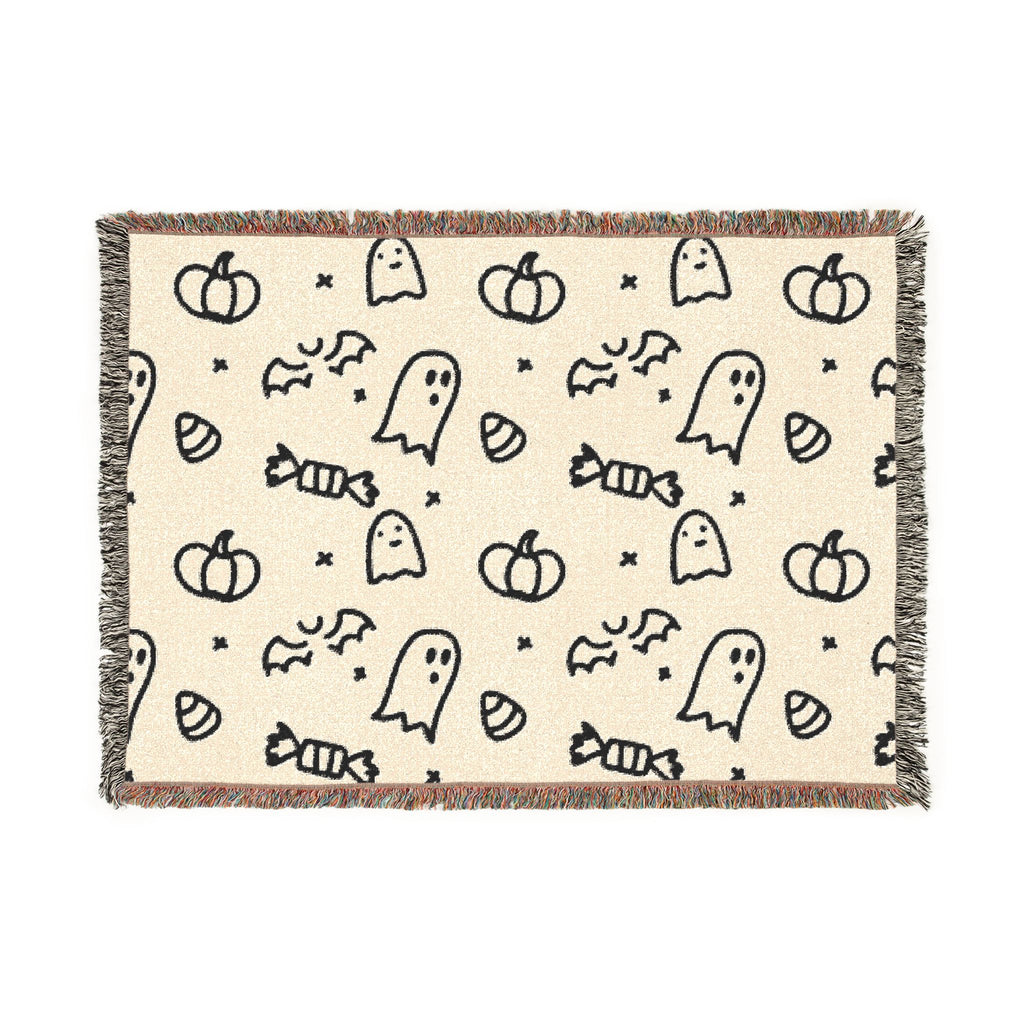 Halloween Doodle Ghosts & Pumpkins Woven Blanket — Cozy Spooky Throw for Fall Decor