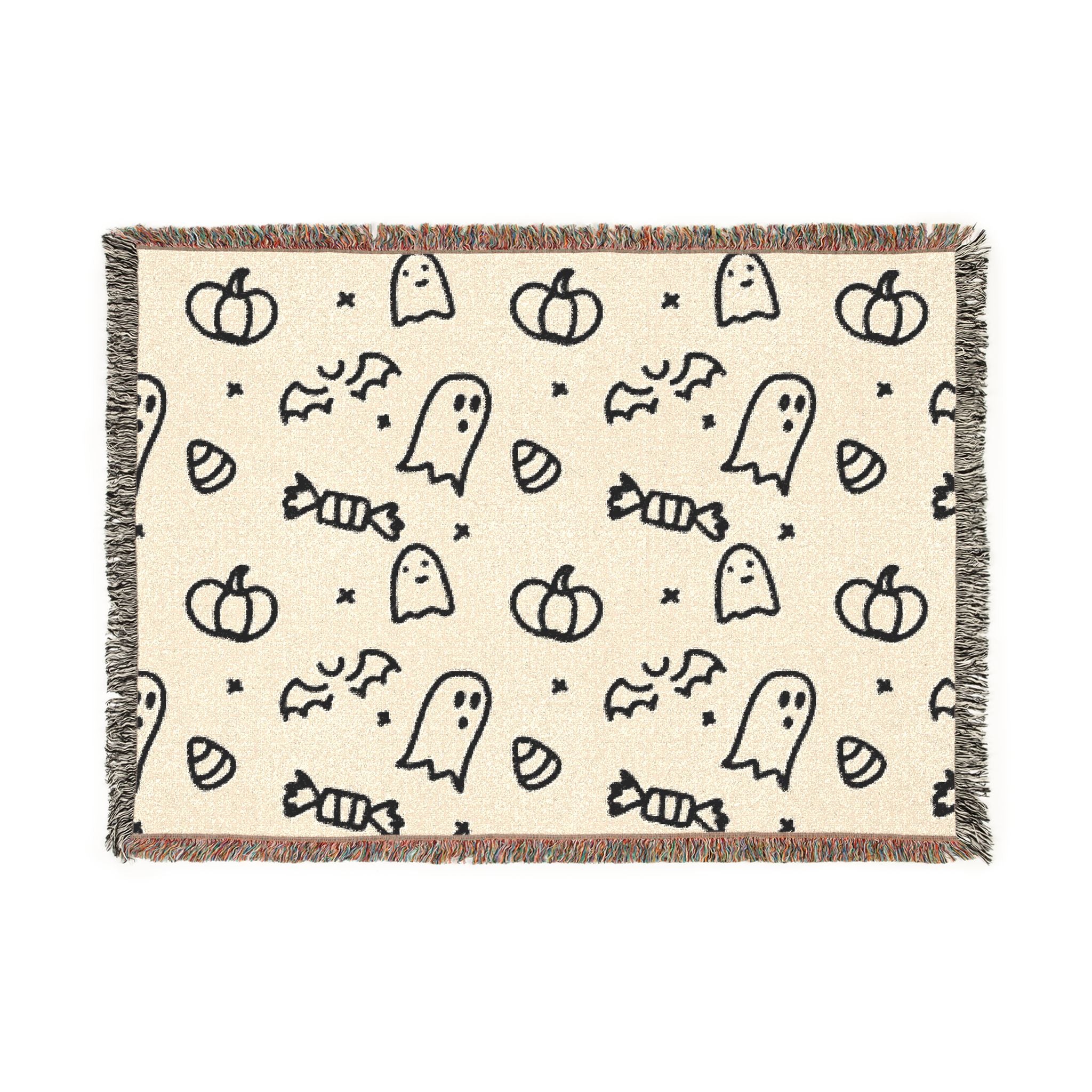 Halloween Doodle Ghosts & Pumpkins Woven Blanket — Cozy Spooky Throw for Fall Decor