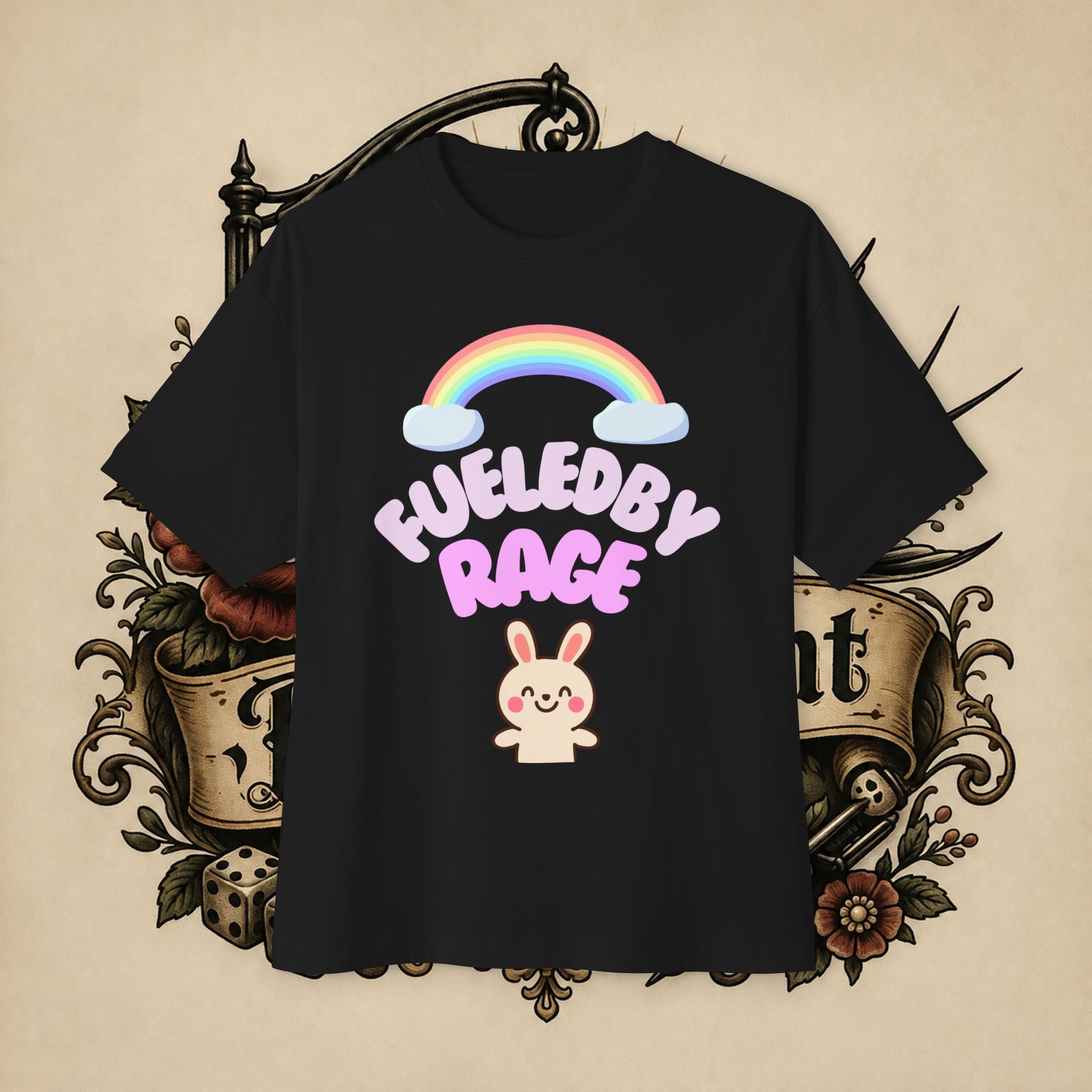 Fueled by Rage Tee | Cute Bunny Rainbow Illustration