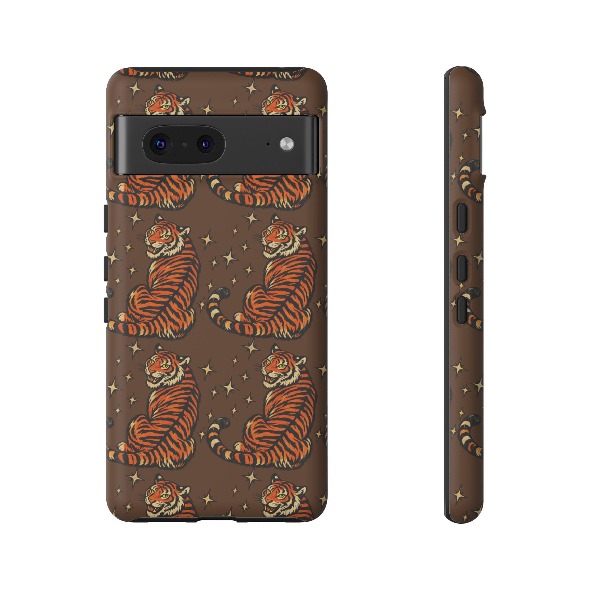 Tiger Pattern Phone Case — Retro Brown Vintage Tiger Print Tough Case