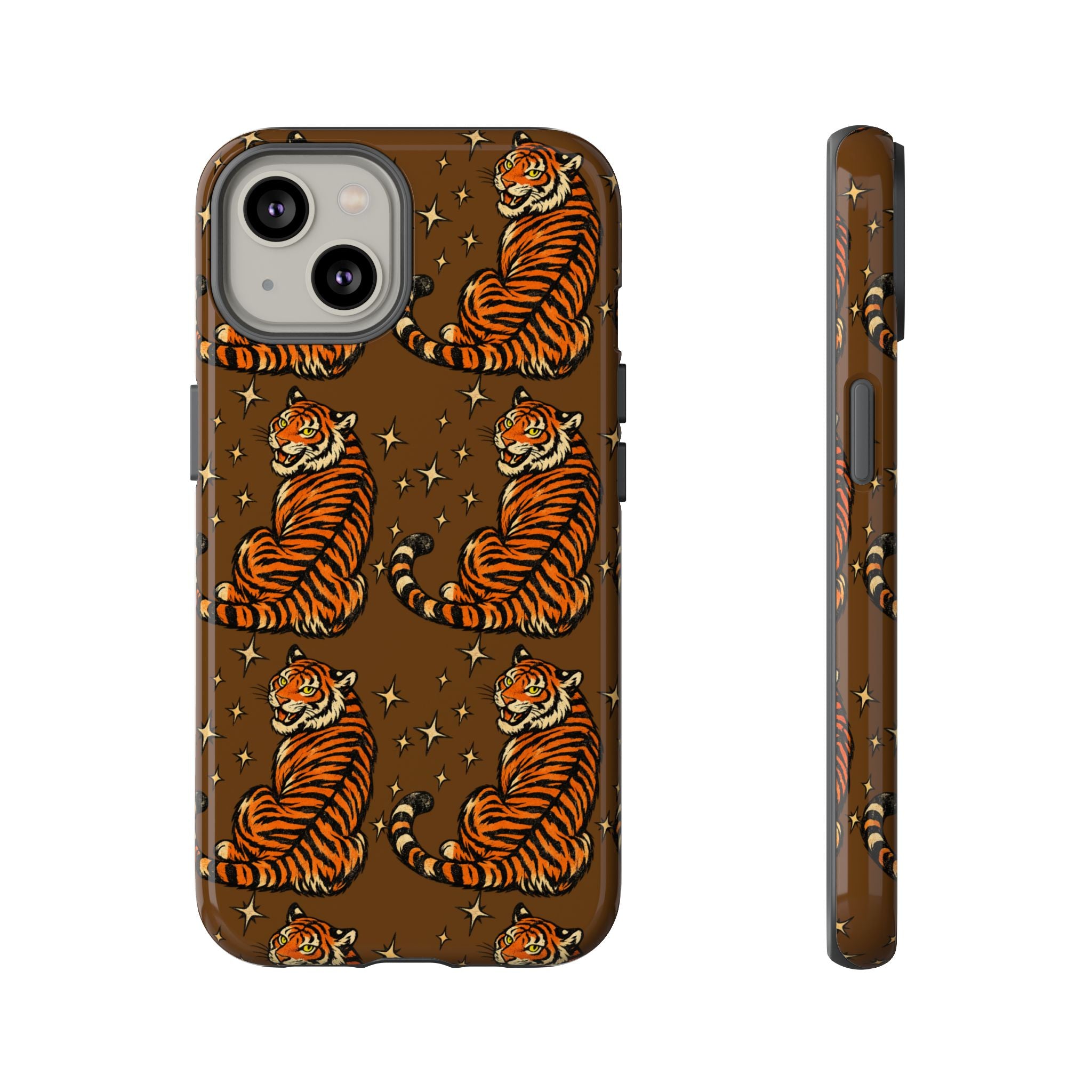 Tiger Pattern Phone Case — Retro Brown Vintage Tiger Print Tough Case