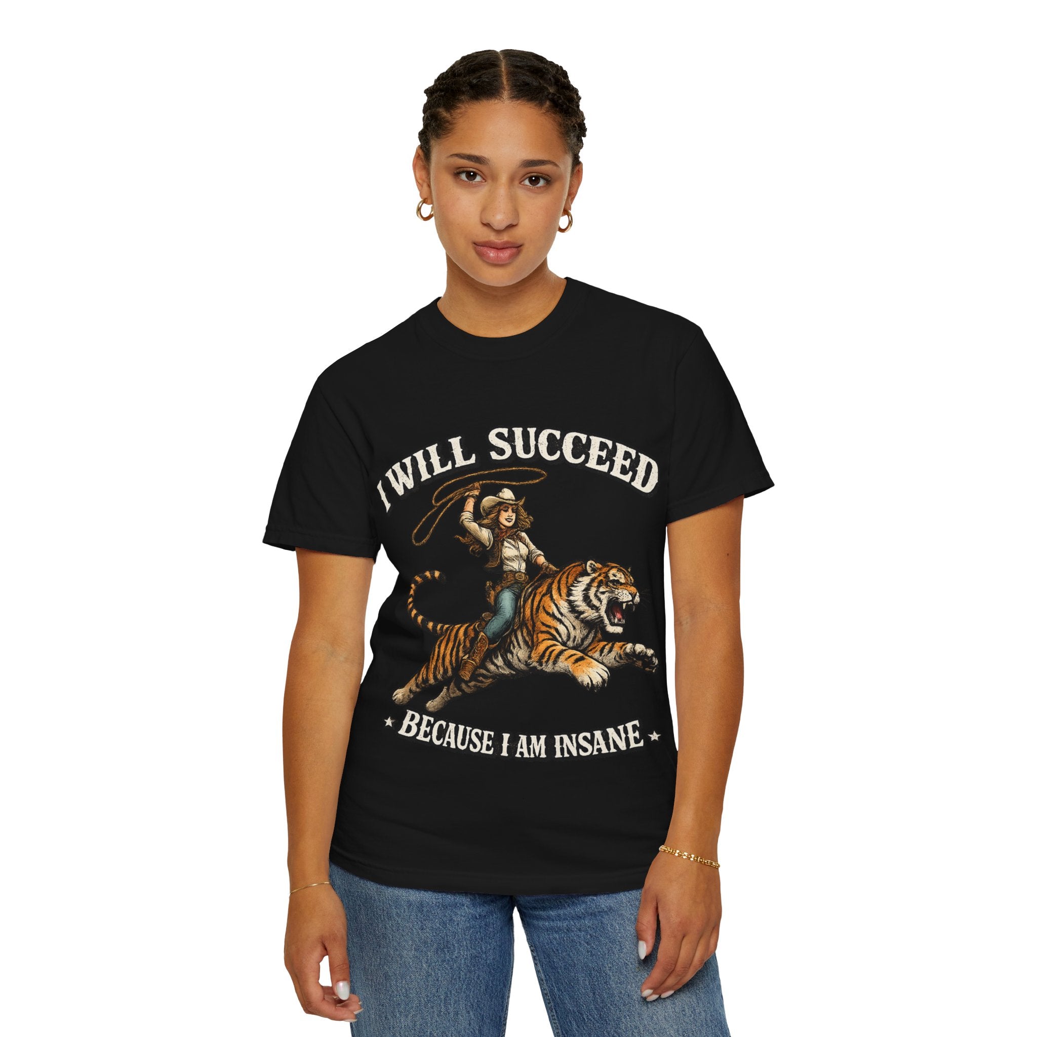 I Will Succeed Tiger T-Shirt — Bold Vintage Rider Graphic Tee