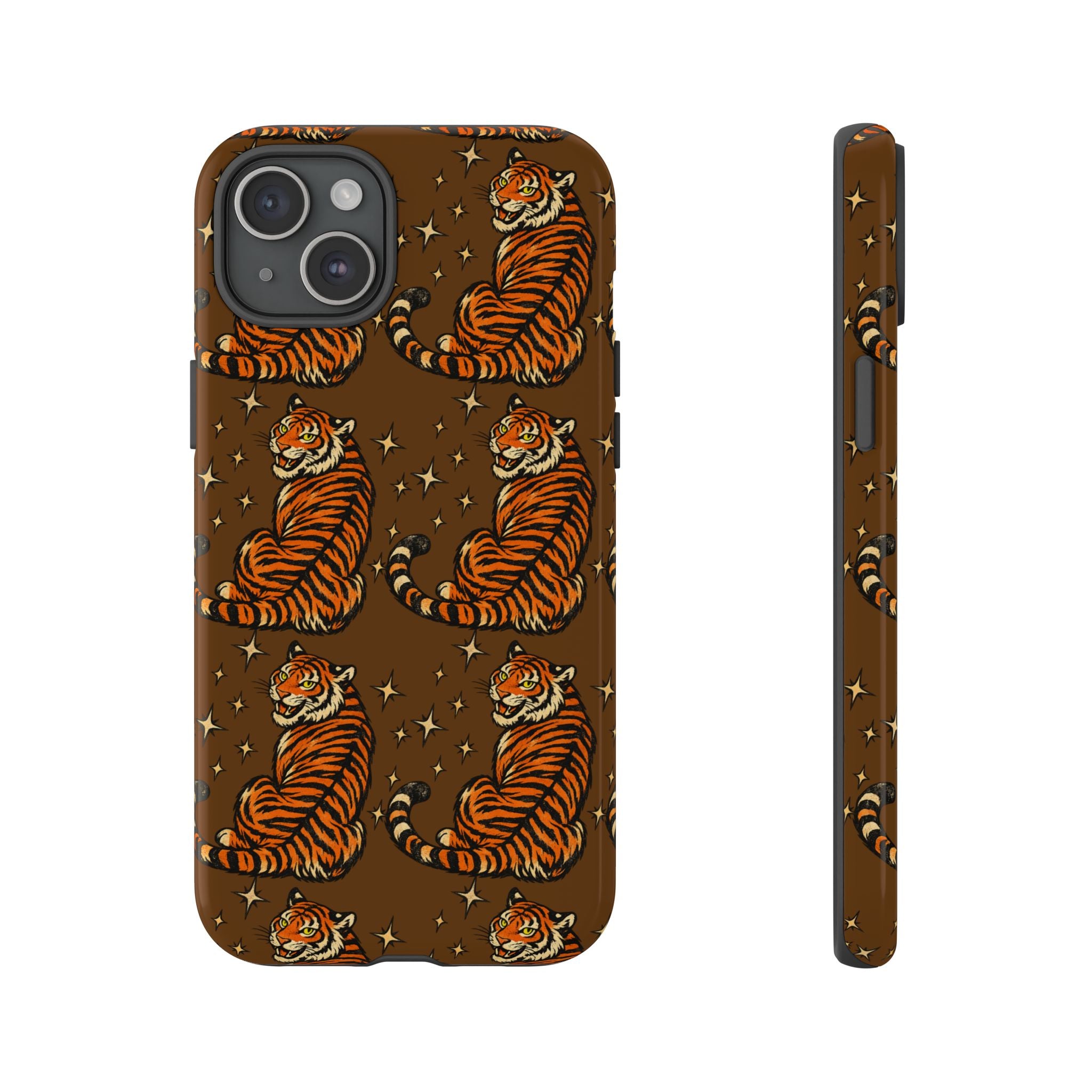 Tiger Pattern Phone Case — Retro Brown Vintage Tiger Print Tough Case