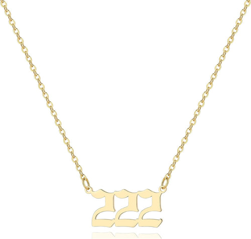 Angel Number Necklace for Women, 18K Gold Plated 000 111 222 333 444 555 666 777 888 999 Necklace Numerology Jewelry
