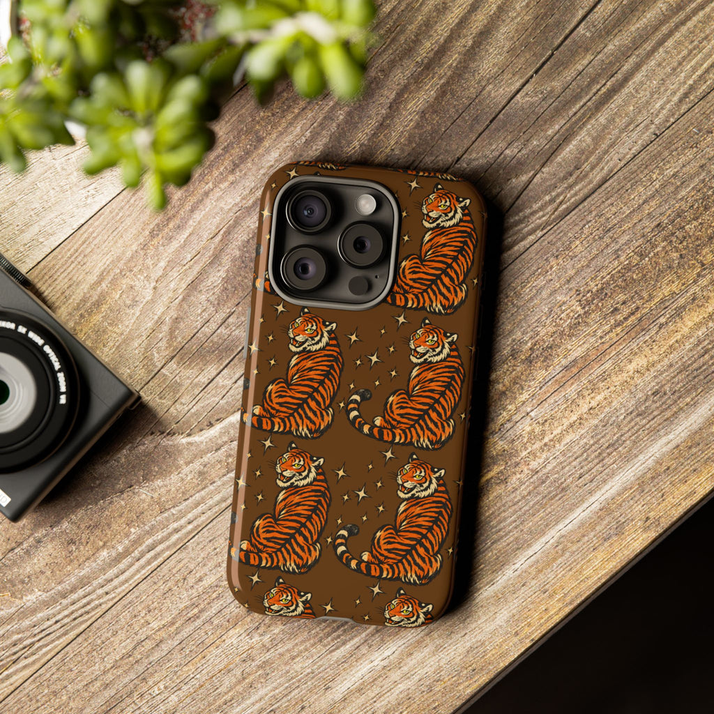 Tiger Pattern Phone Case — Retro Brown Vintage Tiger Print Tough Case