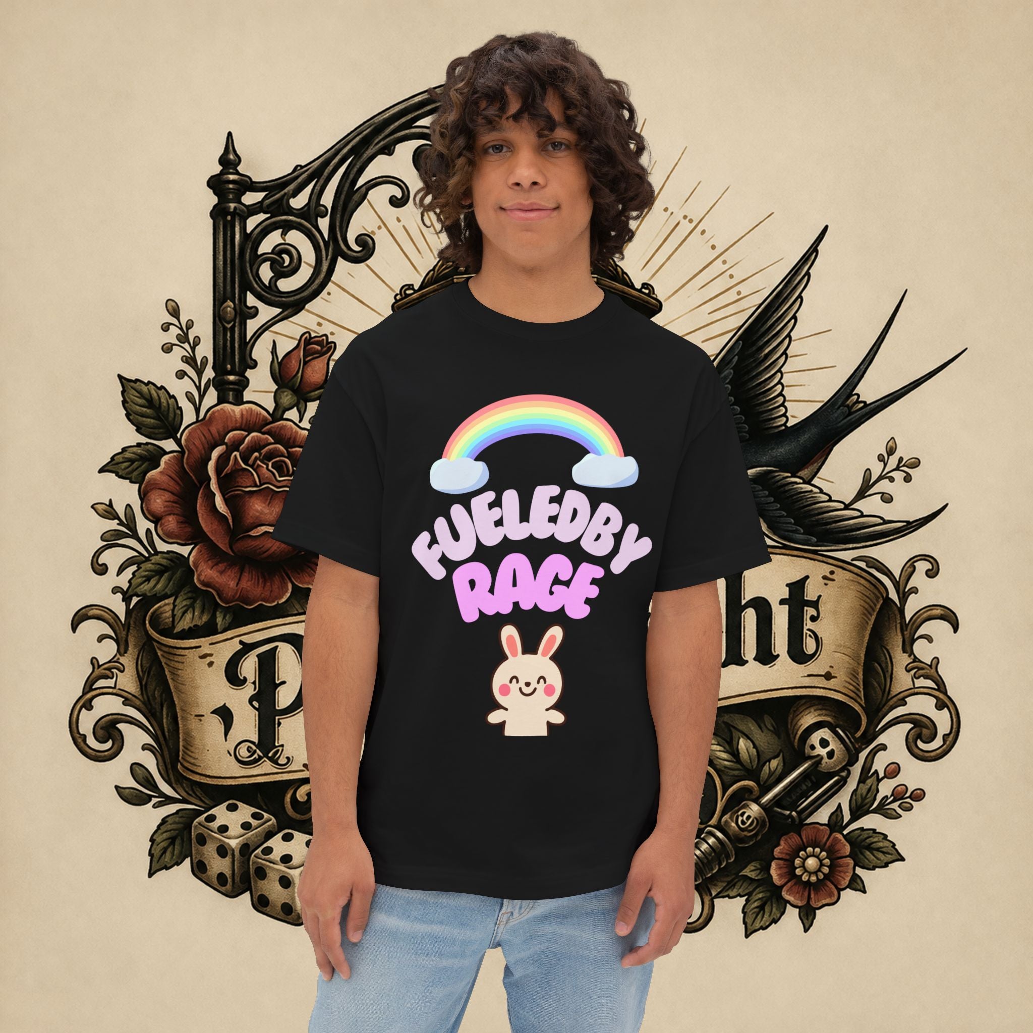 Fueled by Rage Tee | Cute Bunny Rainbow Illustration