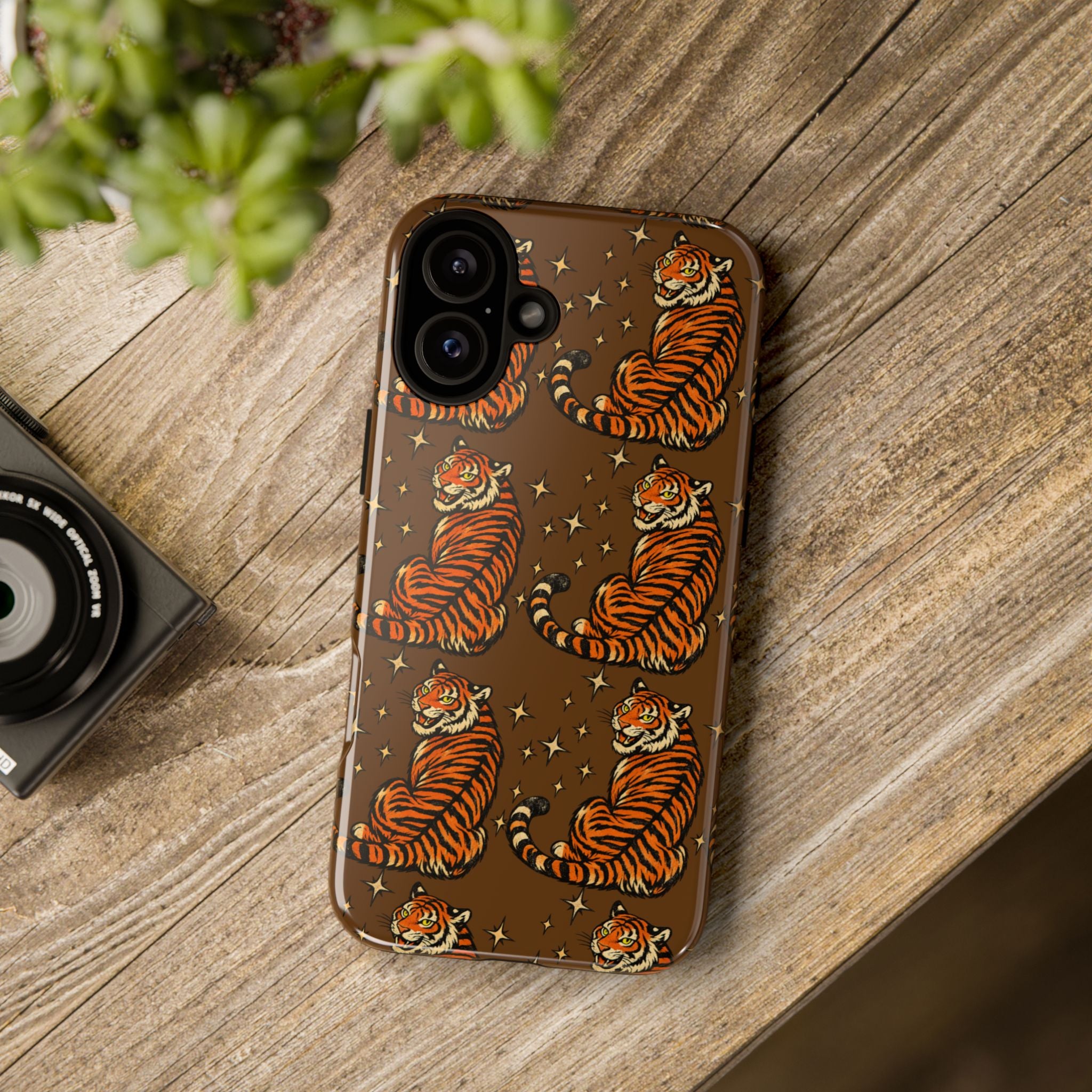 Tiger Pattern Phone Case — Retro Brown Vintage Tiger Print Tough Case