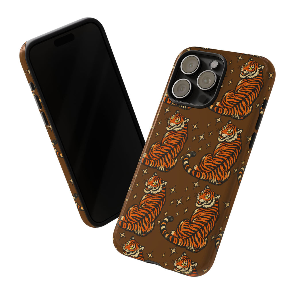 Tiger Pattern Phone Case — Retro Brown Vintage Tiger Print Tough Case
