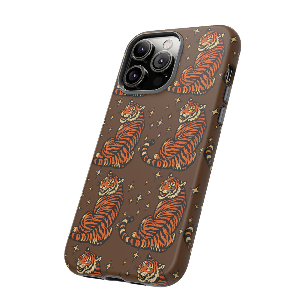 Tiger Pattern Phone Case — Retro Brown Vintage Tiger Print Tough Case