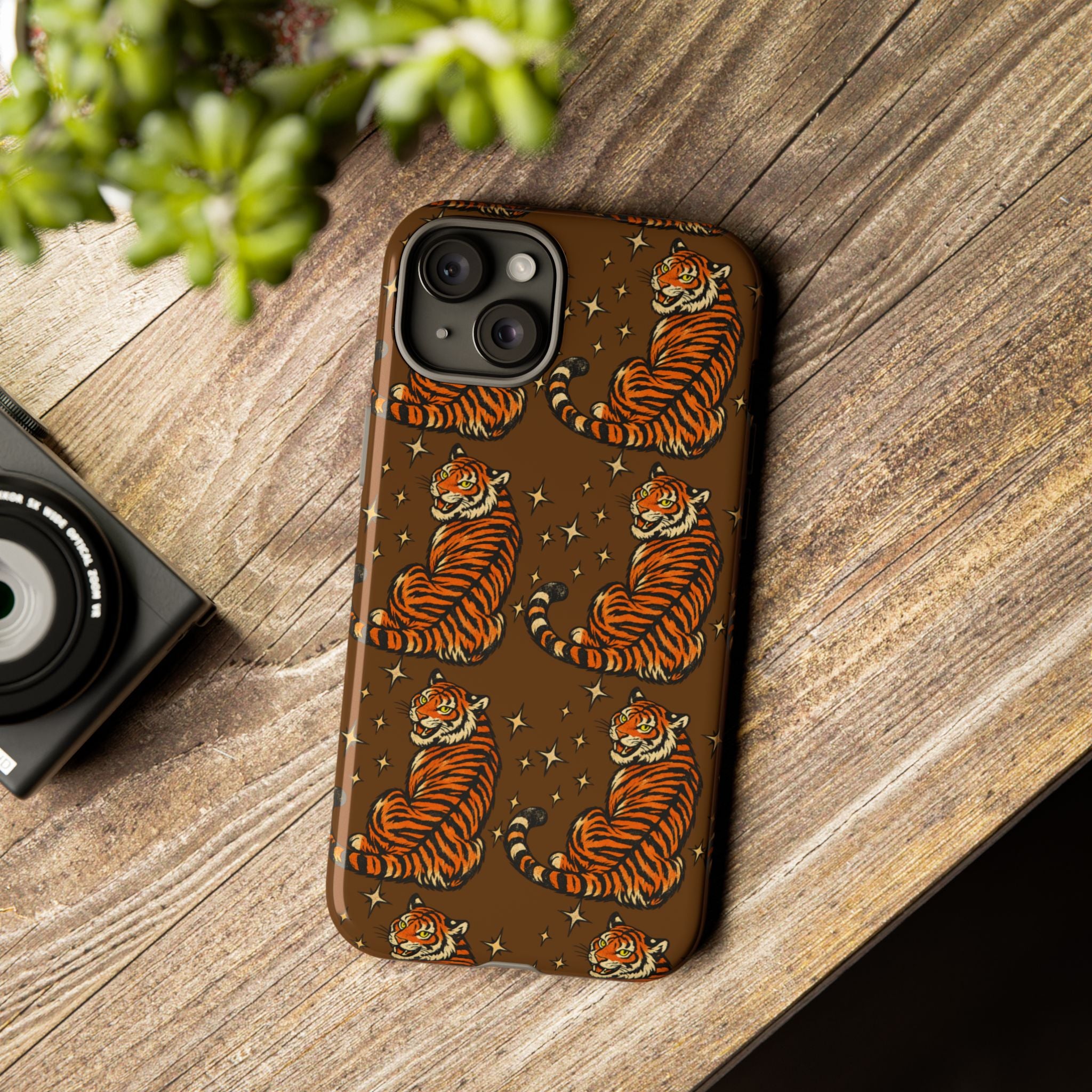 Tiger Pattern Phone Case — Retro Brown Vintage Tiger Print Tough Case