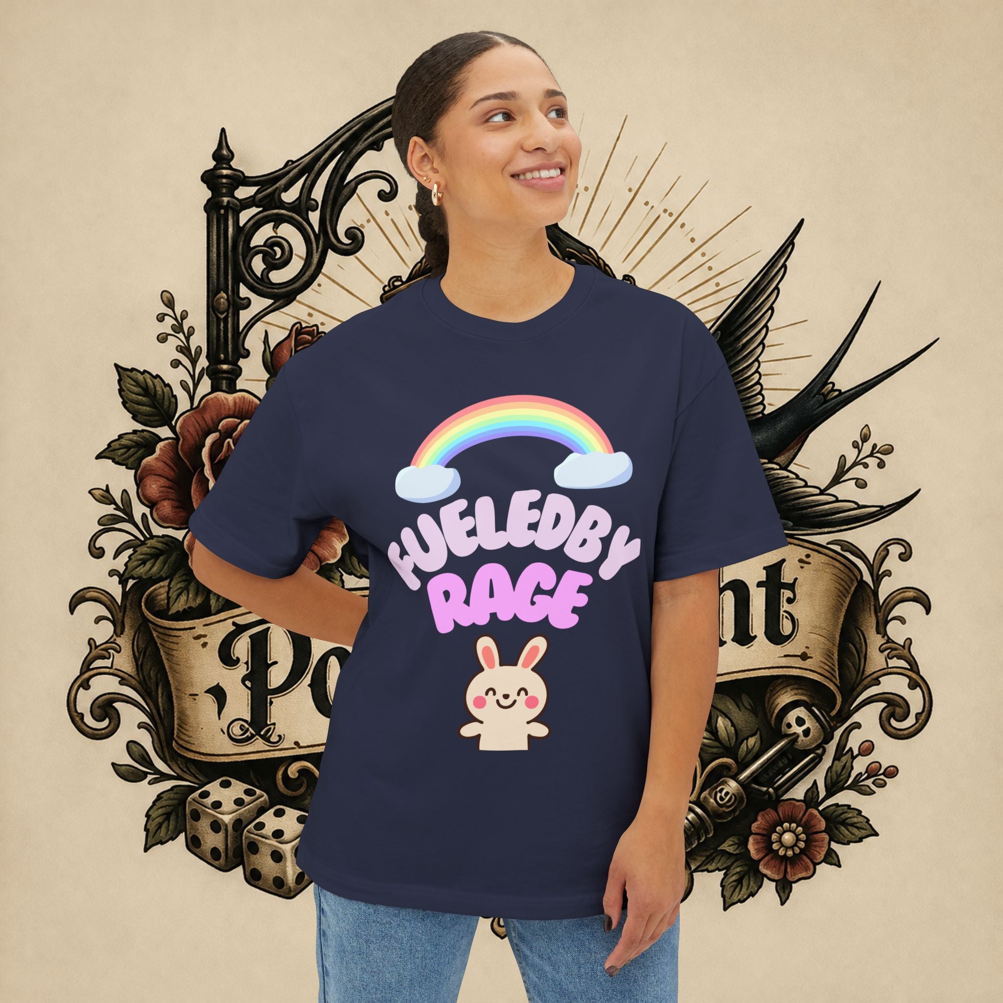 Fueled by Rage Tee | Cute Bunny Rainbow Illustration