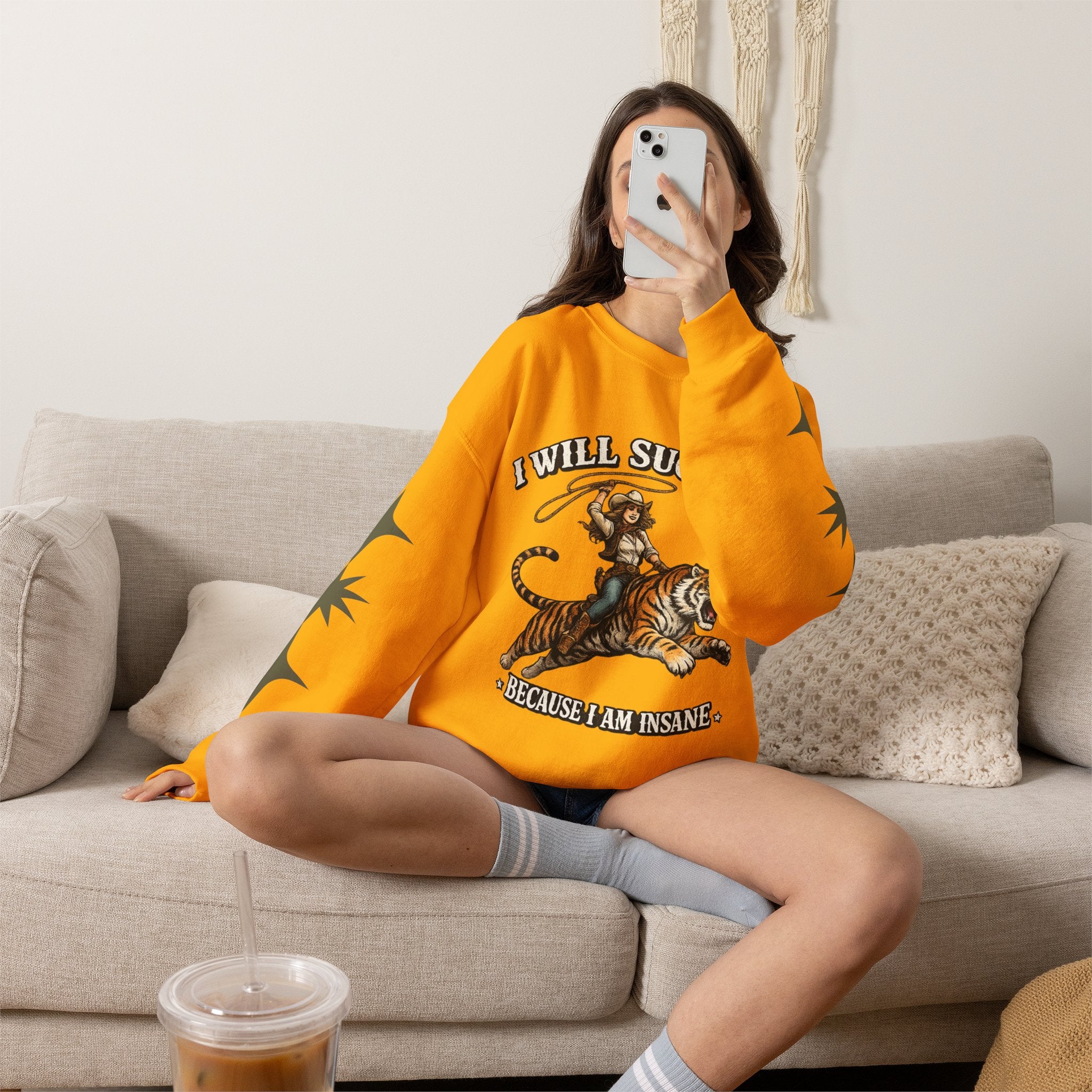 I Will Succeed "Because I Am Insane" Crewneck Sweatshirt — Vintage Tiger Rider Graphic
