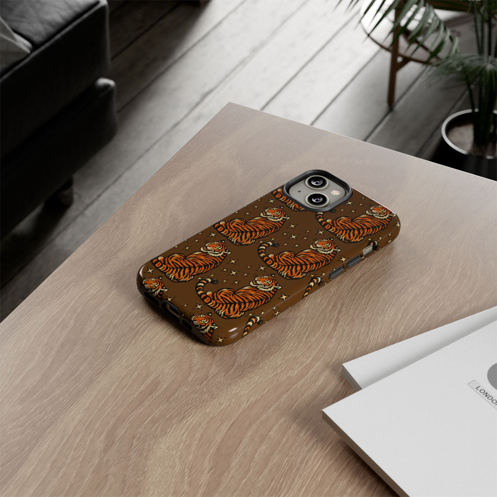 Tiger Pattern Phone Case — Retro Brown Vintage Tiger Print Tough Case