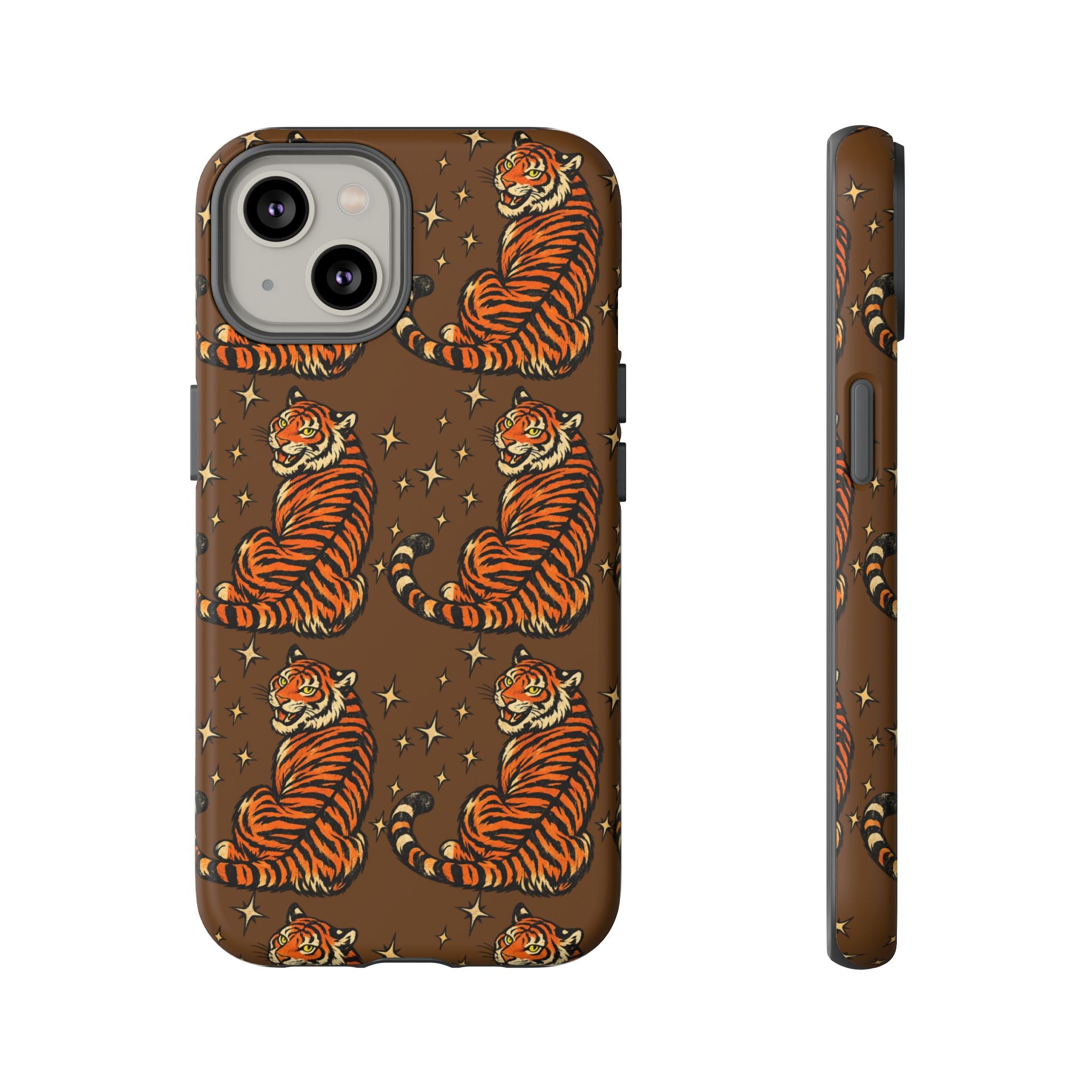 Tiger Pattern Phone Case — Retro Brown Vintage Tiger Print Tough Case