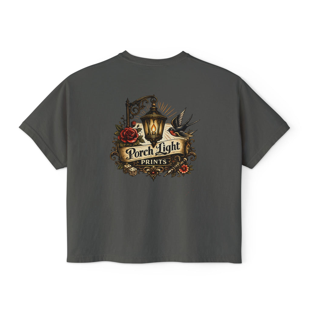 Women's Boxy Tee — Vintage Lantern & Cat Graphic T-Shirt