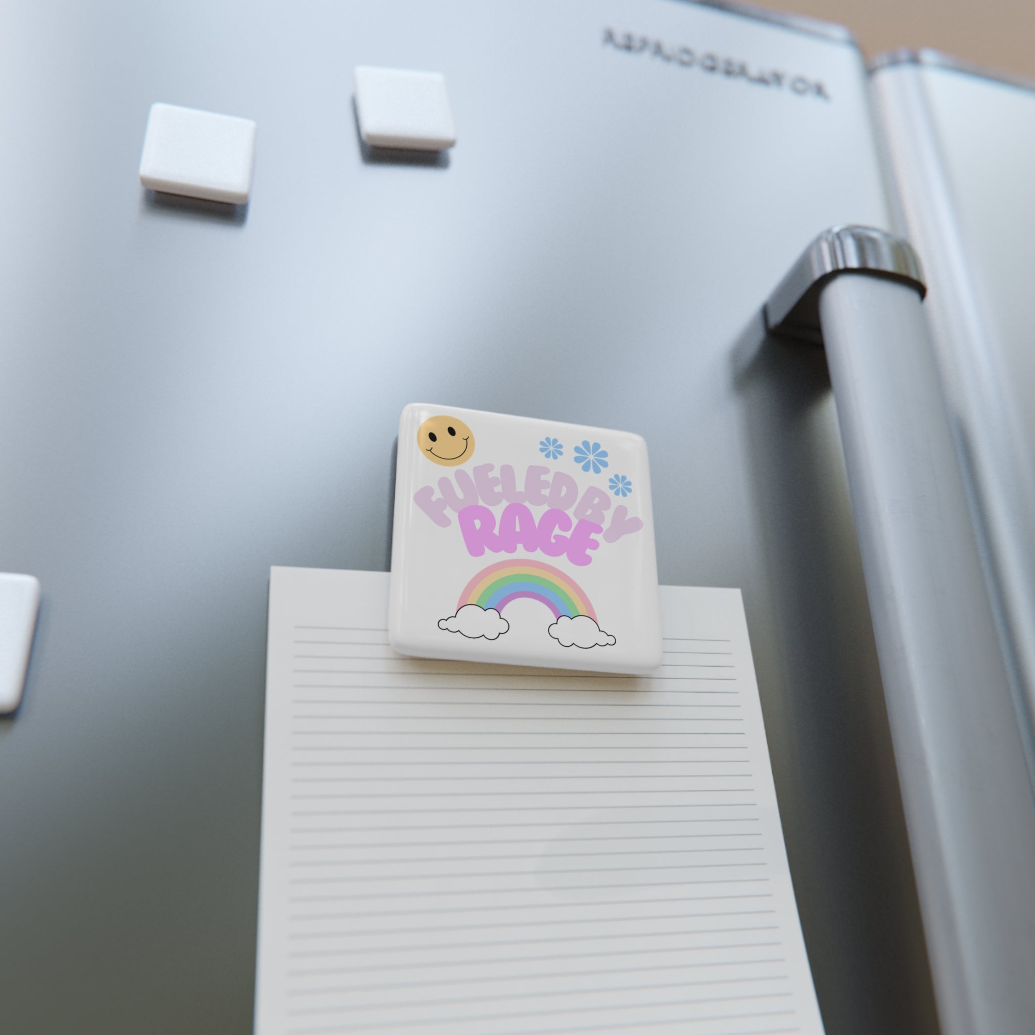Porcelain Magnet — "Fueled by Rage" Pastel Rainbow Smiley Fridge Magnet
