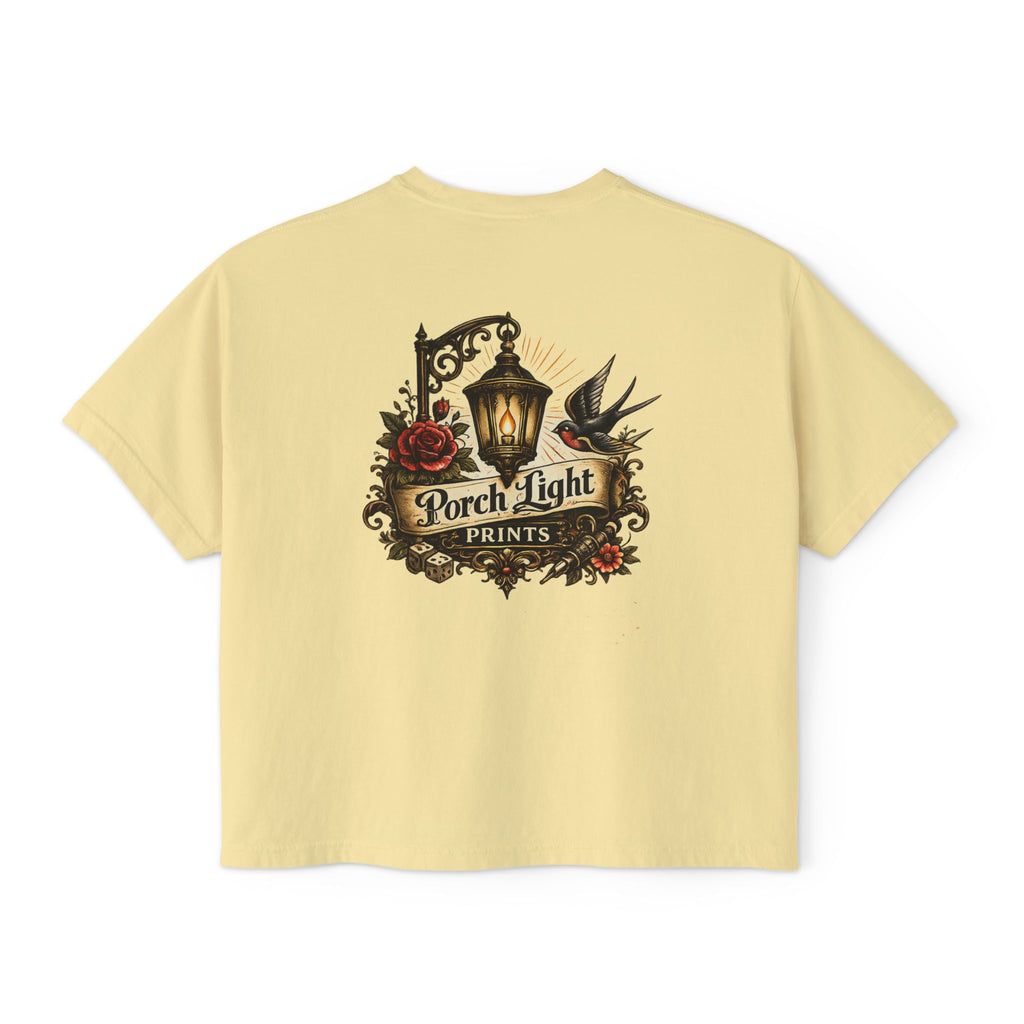Women's Boxy Tee — Vintage Lantern & Cat Graphic T-Shirt