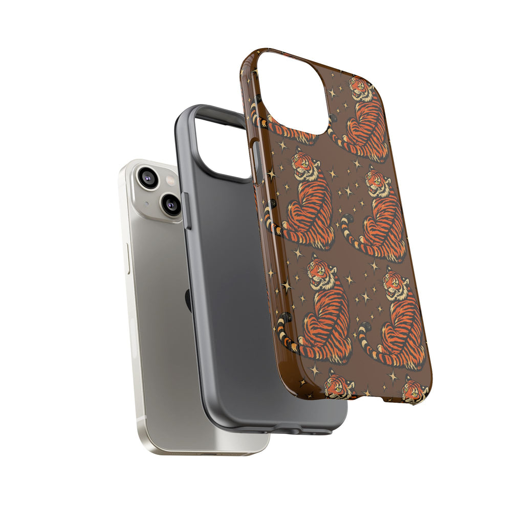 Tiger Pattern Phone Case — Retro Brown Vintage Tiger Print Tough Case