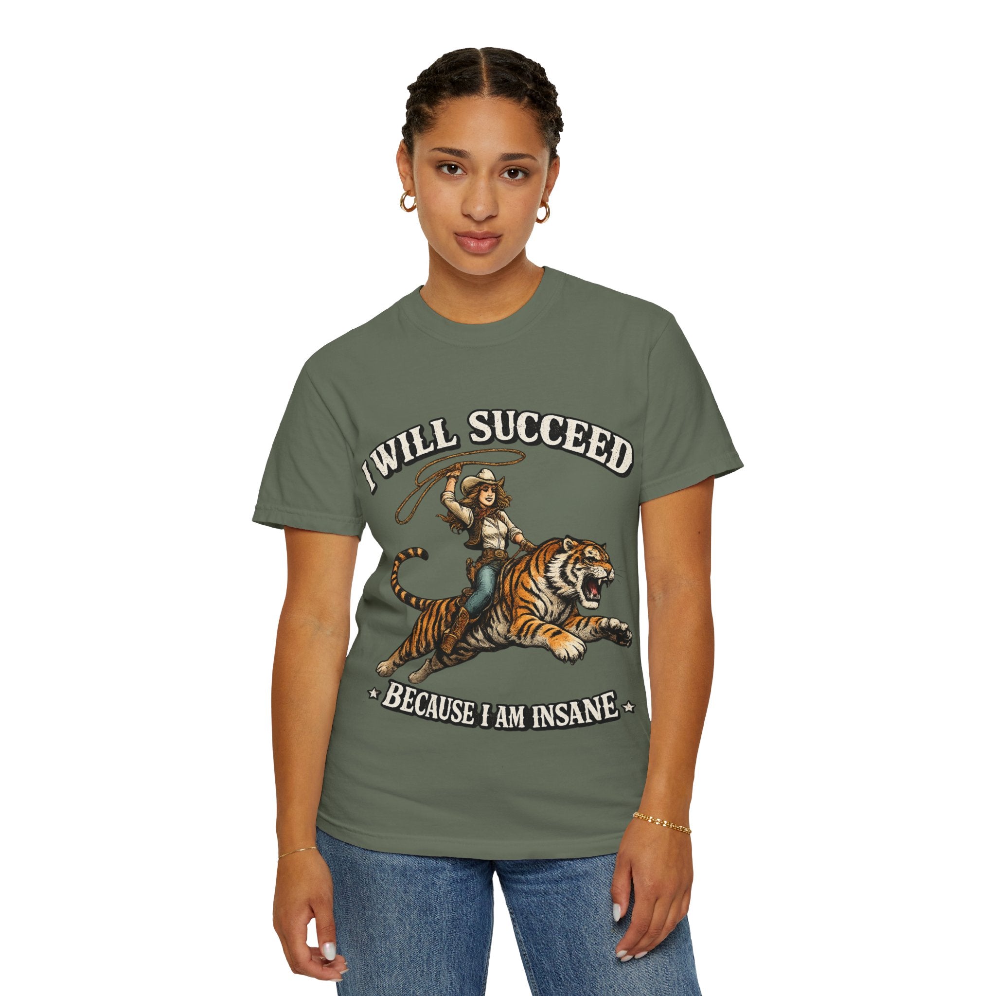 I Will Succeed Tiger T-Shirt — Bold Vintage Rider Graphic Tee