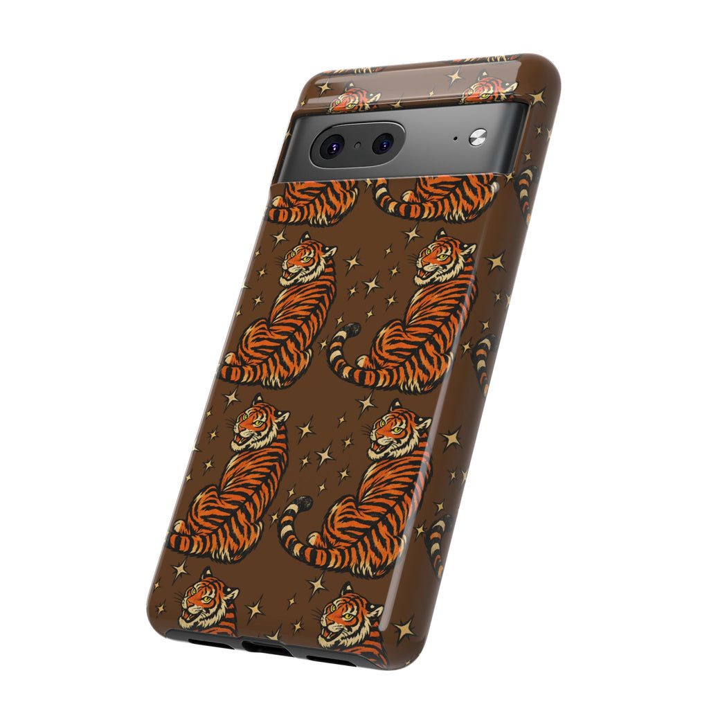 Tiger Pattern Phone Case — Retro Brown Vintage Tiger Print Tough Case