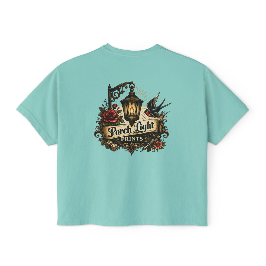 Women's Boxy Tee — Vintage Lantern & Cat Graphic T-Shirt
