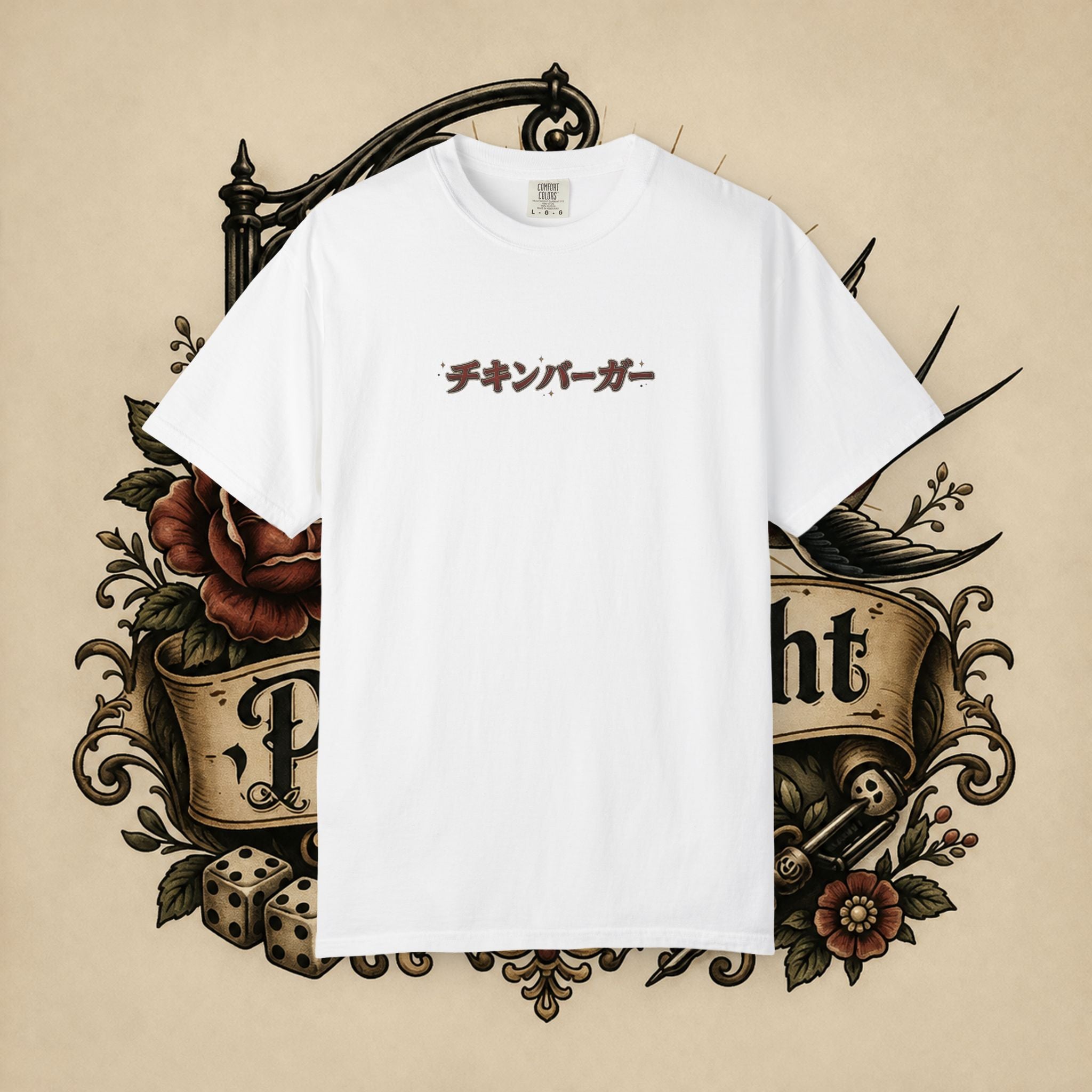 Japanese Text & Oni Mask T-shirt | Samurai Tattoo Back Print