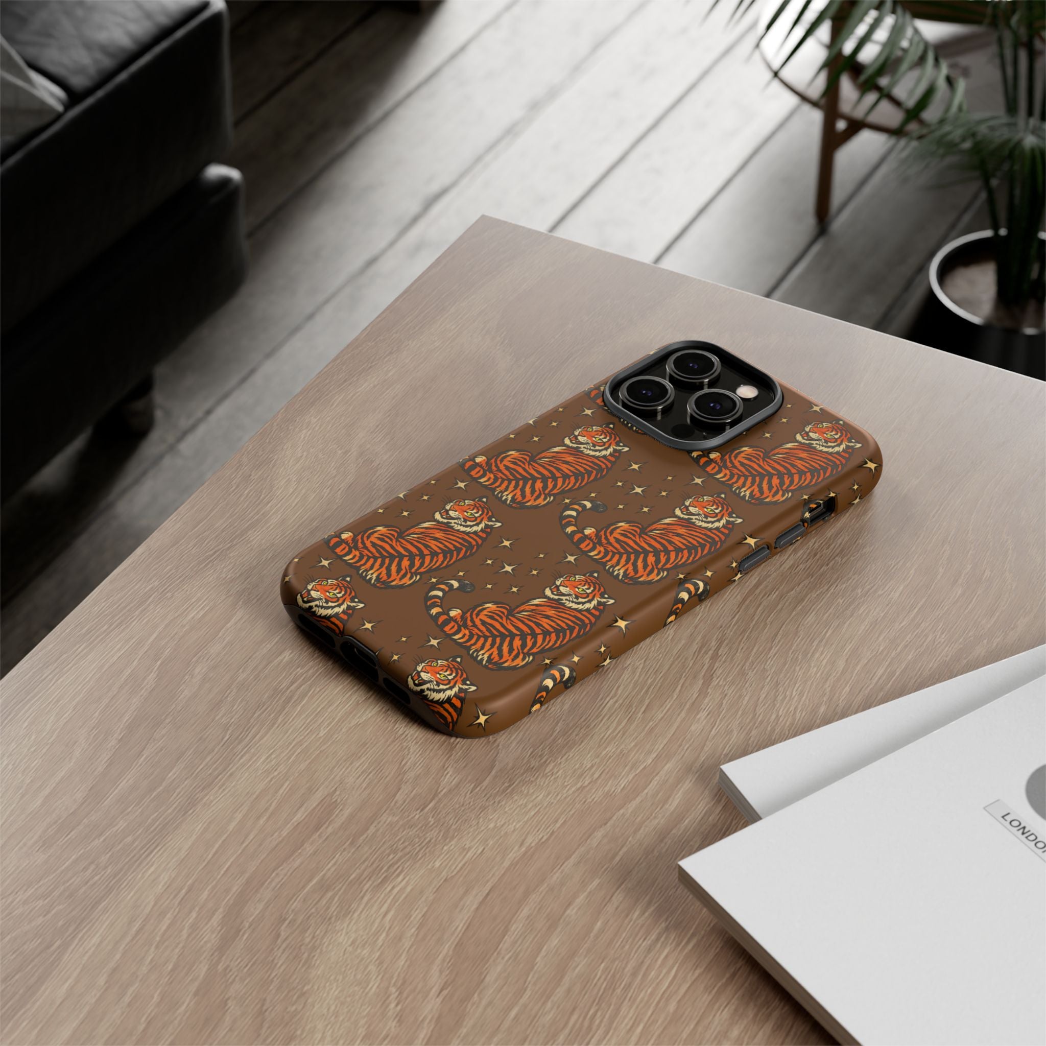 Tiger Pattern Phone Case — Retro Brown Vintage Tiger Print Tough Case