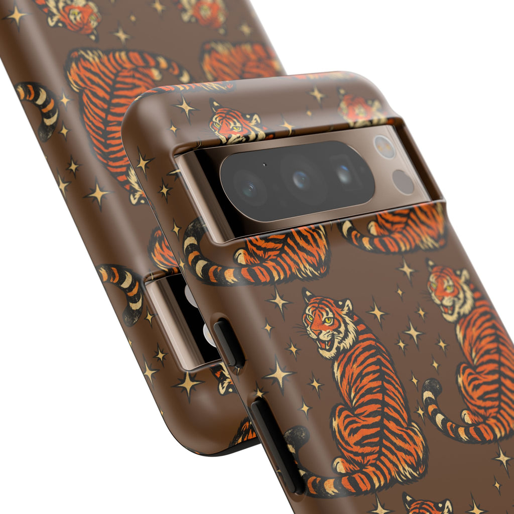 Tiger Pattern Phone Case — Retro Brown Vintage Tiger Print Tough Case