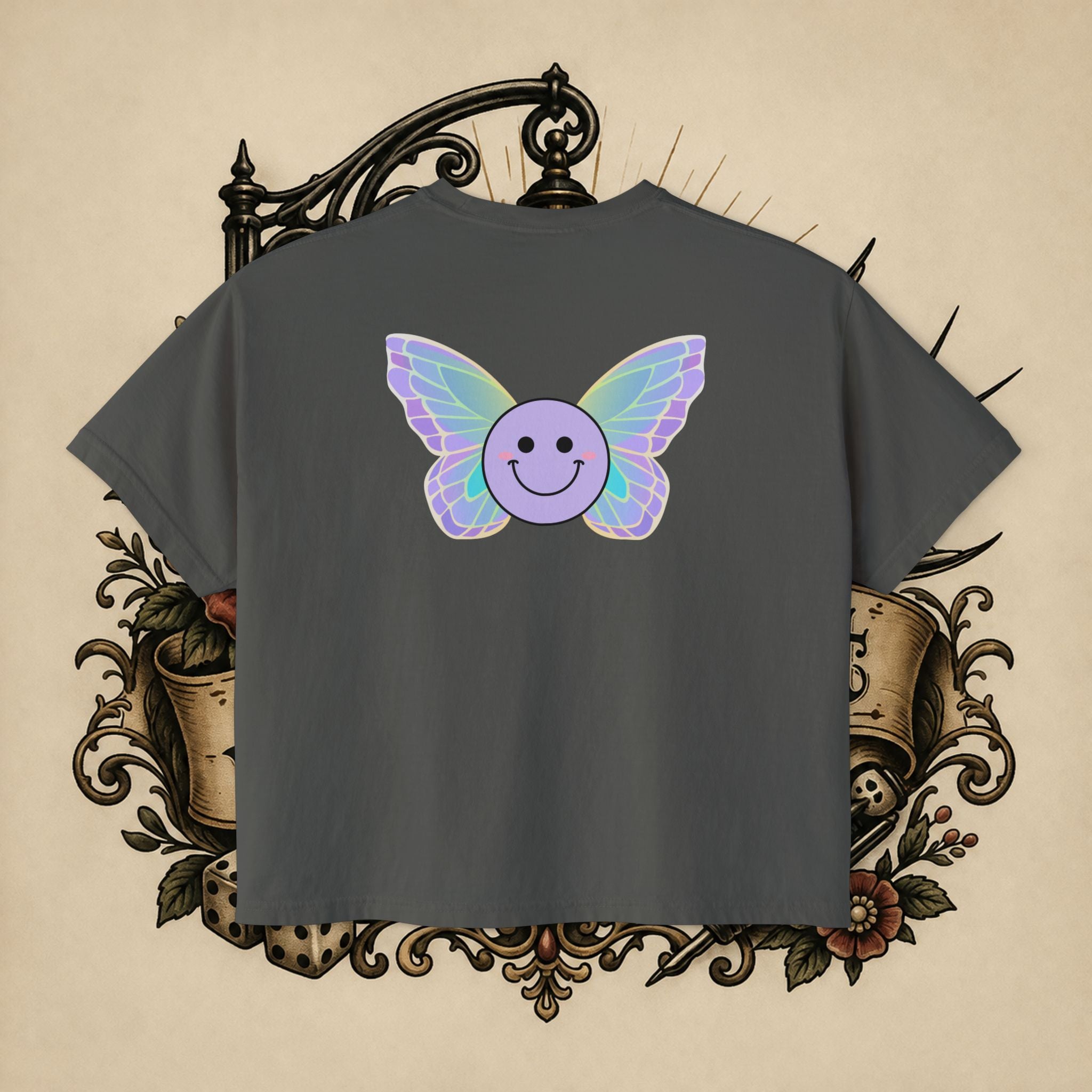 Women's Boxy Tee — "Fueled by Rage" Cute Rainbow Bunny Graphic