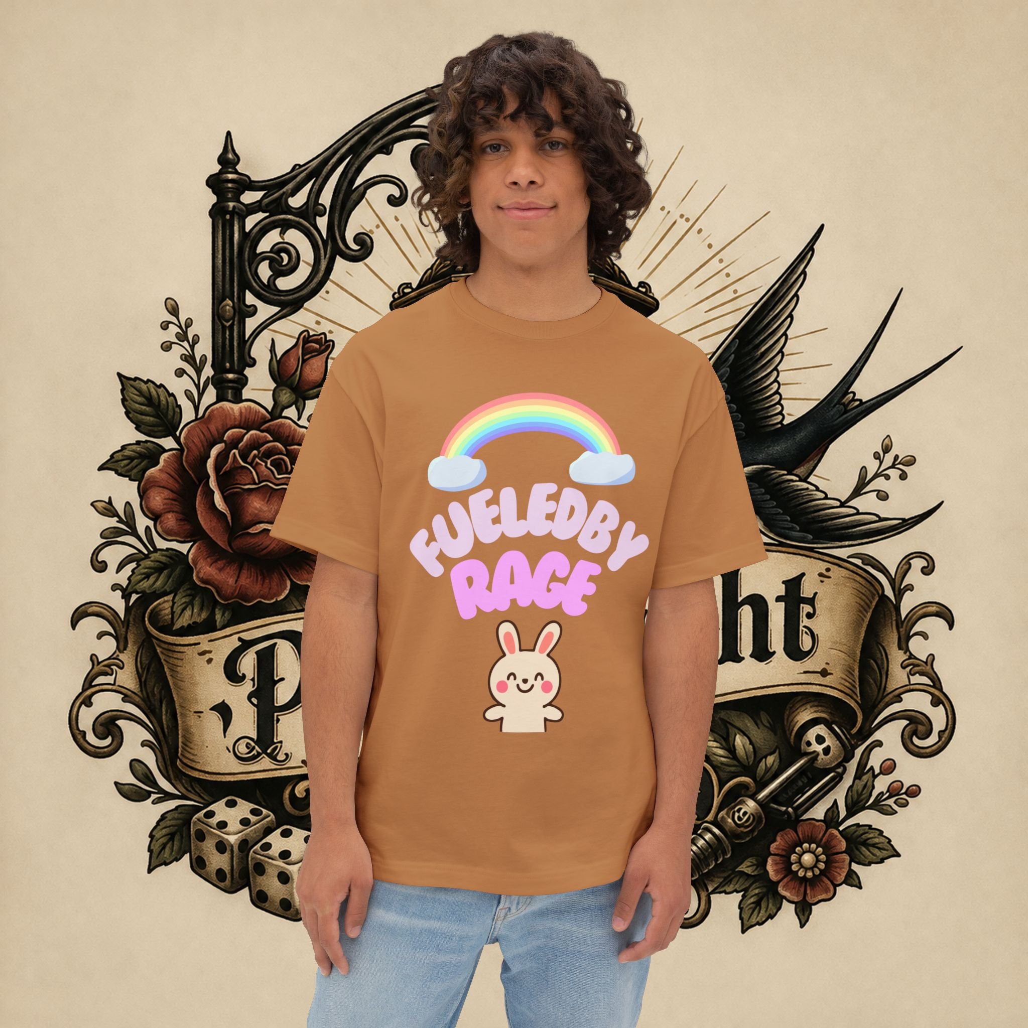 Fueled by Rage Tee | Cute Bunny Rainbow Illustration