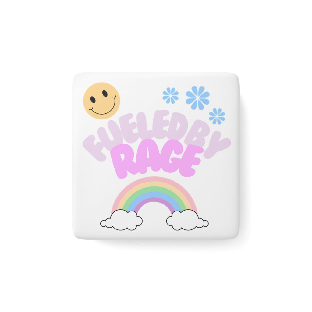 Porcelain Magnet — "Fueled by Rage" Pastel Rainbow Smiley Fridge Magnet
