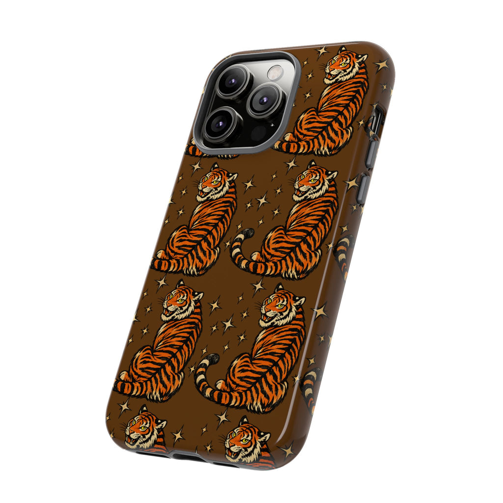 Tiger Pattern Phone Case — Retro Brown Vintage Tiger Print Tough Case