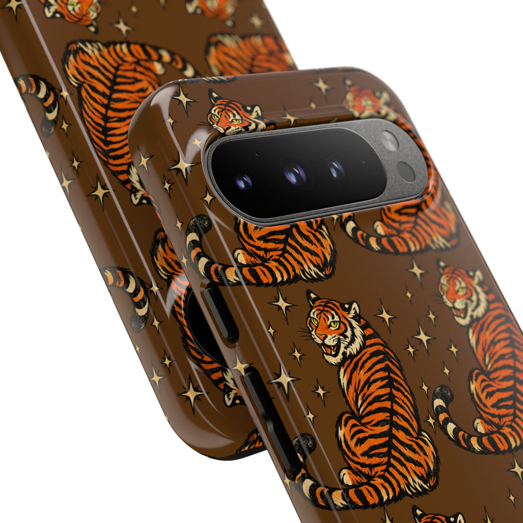 Tiger Pattern Phone Case — Retro Brown Vintage Tiger Print Tough Case
