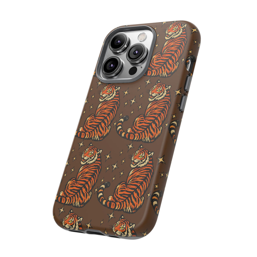 Tiger Pattern Phone Case — Retro Brown Vintage Tiger Print Tough Case