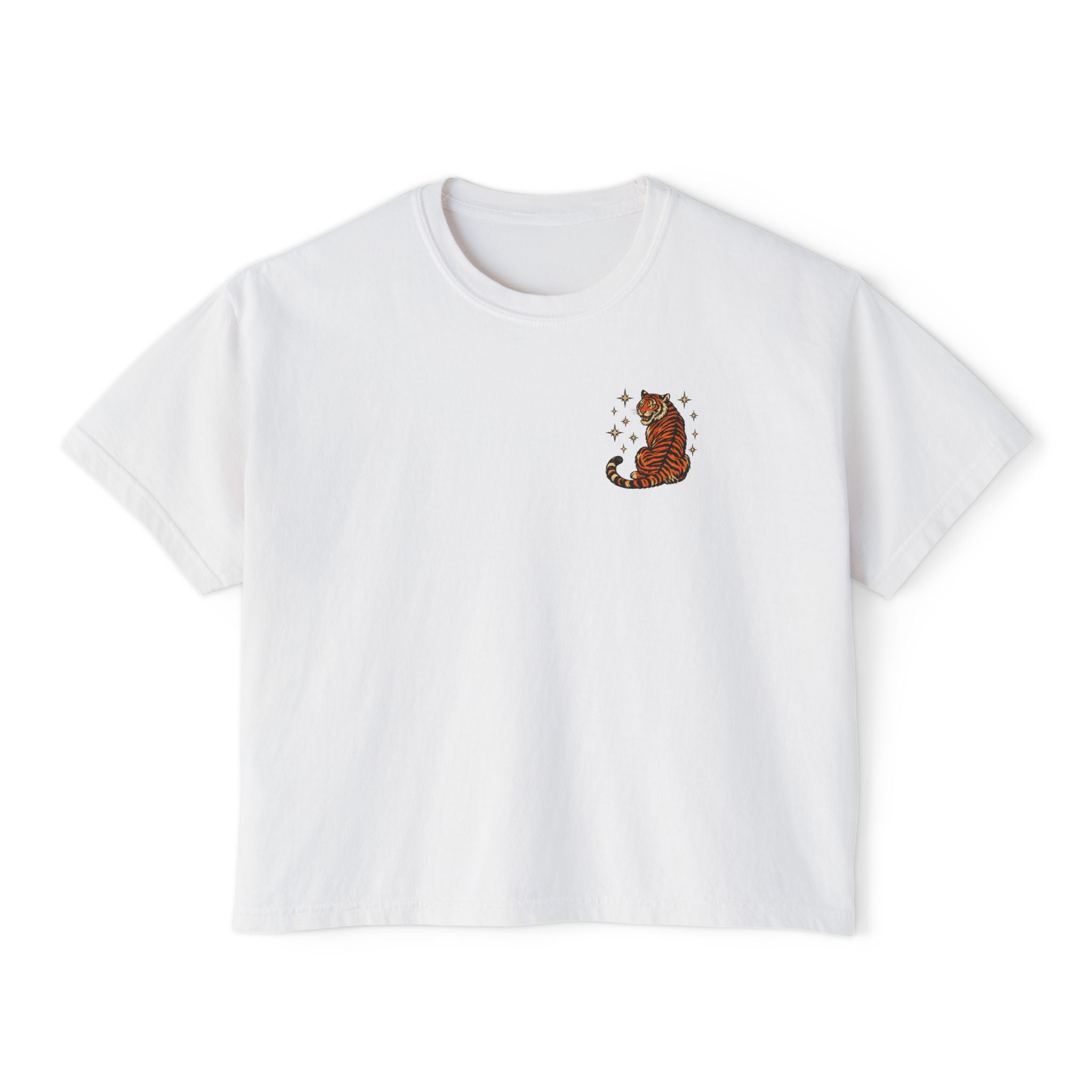 Women's Boxy Tee — Vintage Lantern & Cat Graphic T-Shirt