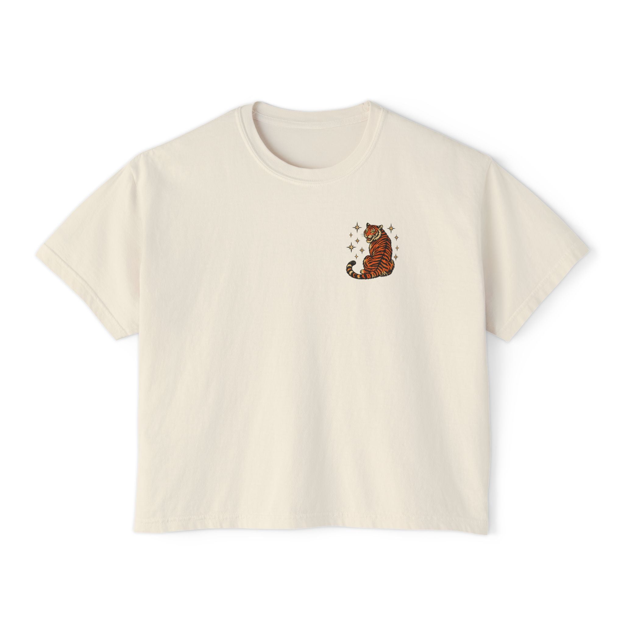 Women's Boxy Tee — Vintage Lantern & Cat Graphic T-Shirt