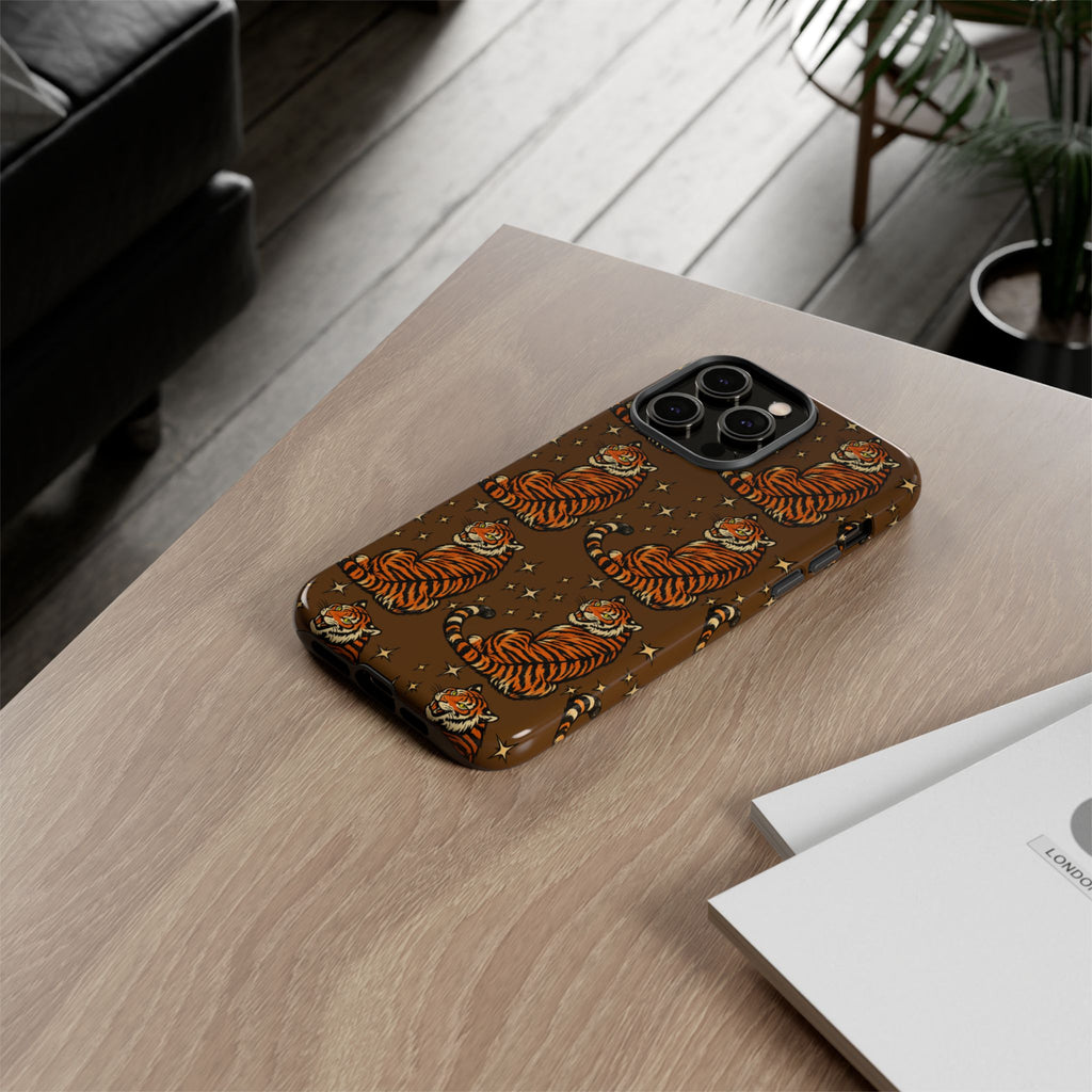 Tiger Pattern Phone Case — Retro Brown Vintage Tiger Print Tough Case