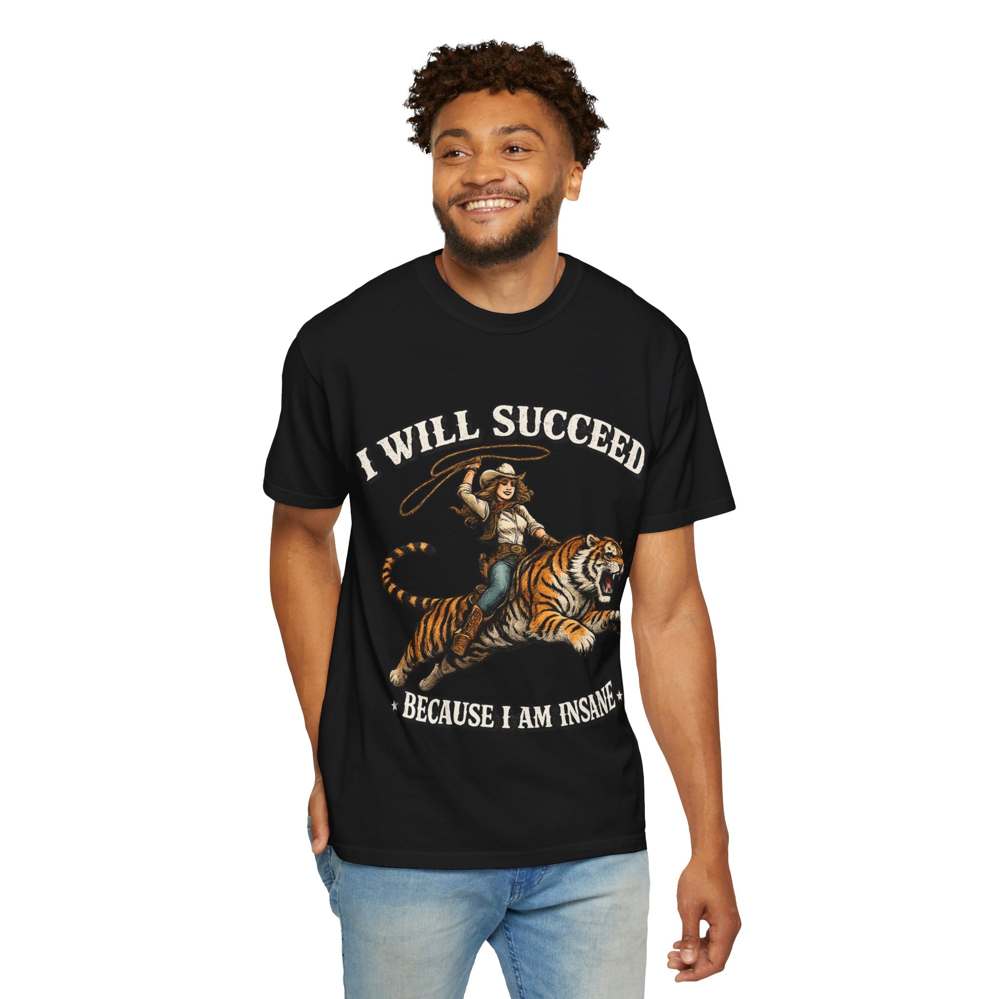 I Will Succeed Tiger T-Shirt — Bold Vintage Rider Graphic Tee