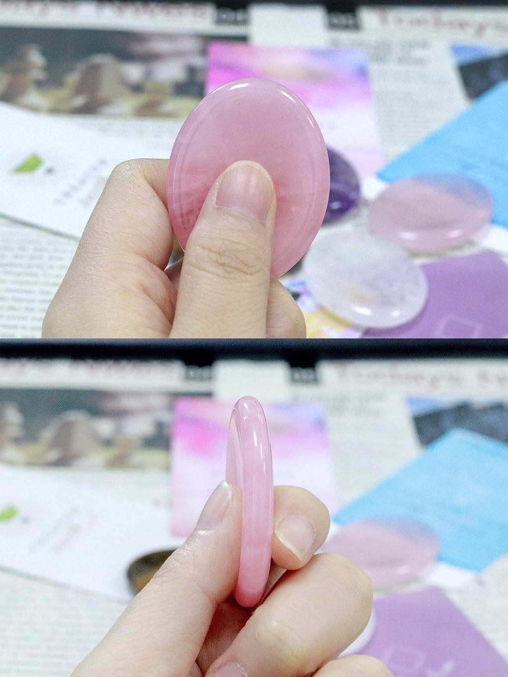 Thumb Worry Stones for Anxiety Stress Relief Items Healing Crystals Natural Amethyst Rose Quartz Crystal Palm Pocket Stone Gemstones Meditation Reiki Spiritual Gifts for Women Men 2PCS