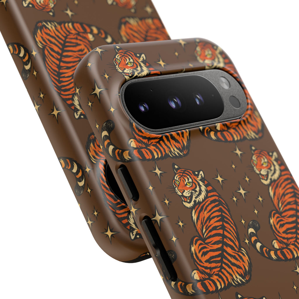 Tiger Pattern Phone Case — Retro Brown Vintage Tiger Print Tough Case