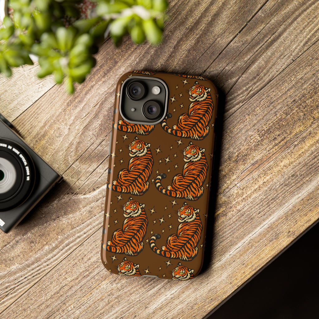 Tiger Pattern Phone Case — Retro Brown Vintage Tiger Print Tough Case