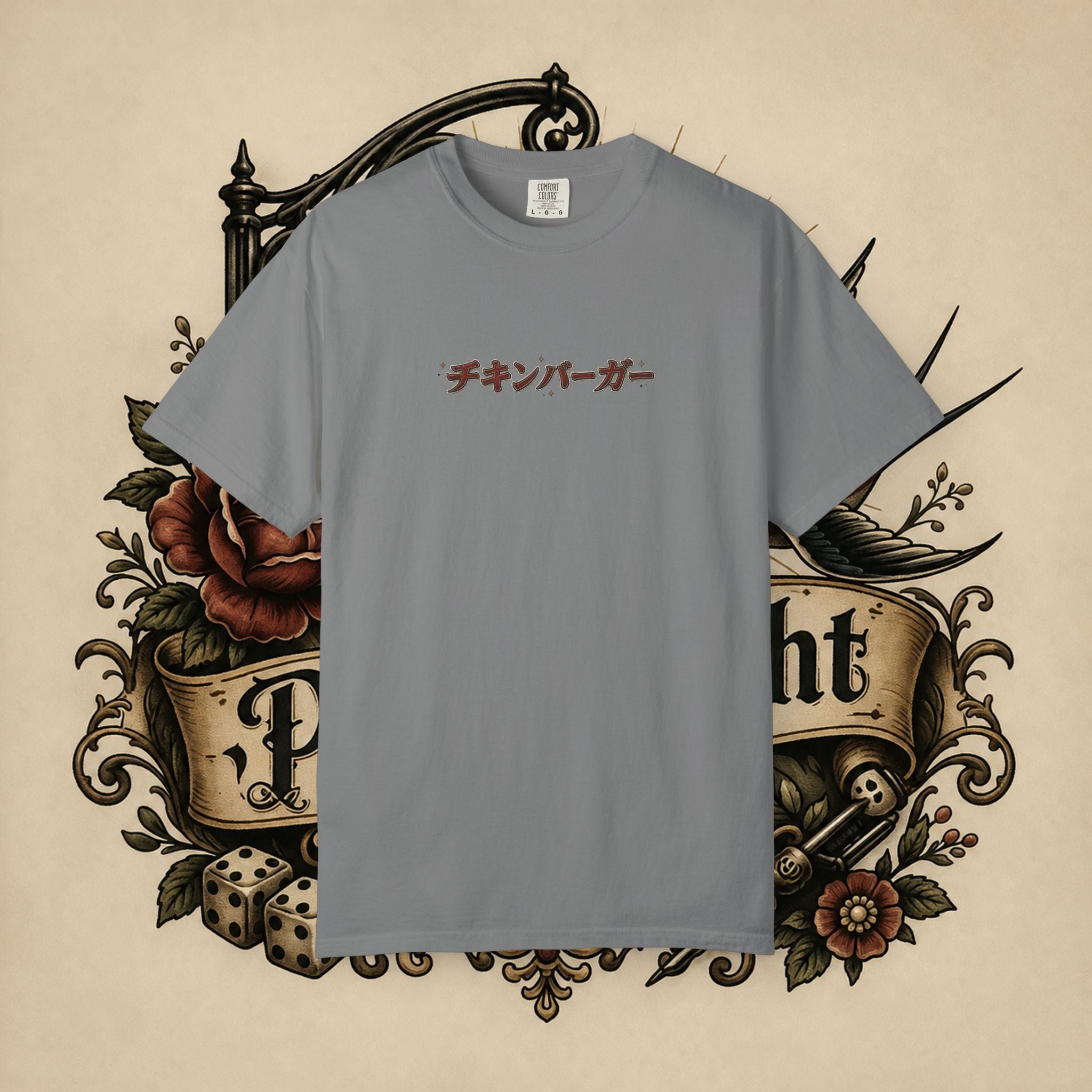 Japanese Text & Oni Mask T-shirt | Samurai Tattoo Back Print
