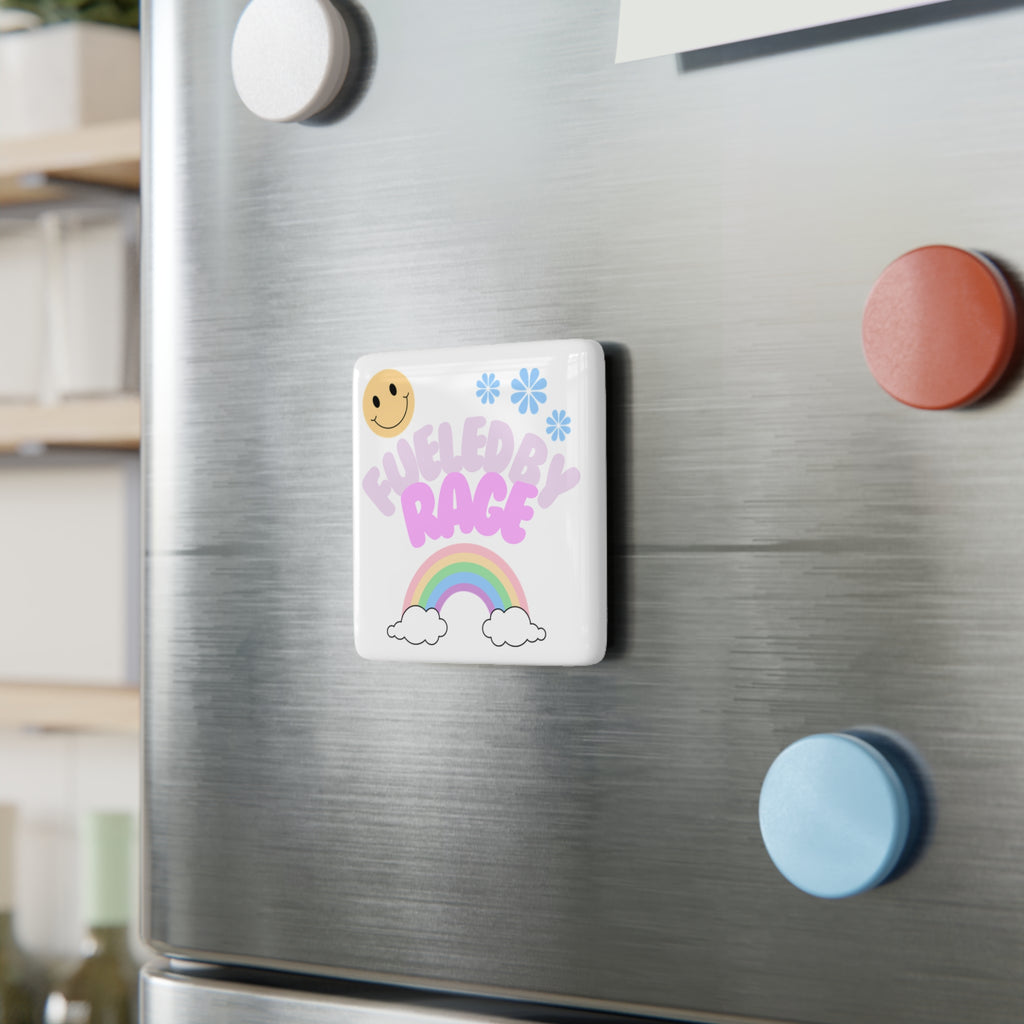Porcelain Magnet — "Fueled by Rage" Pastel Rainbow Smiley Fridge Magnet