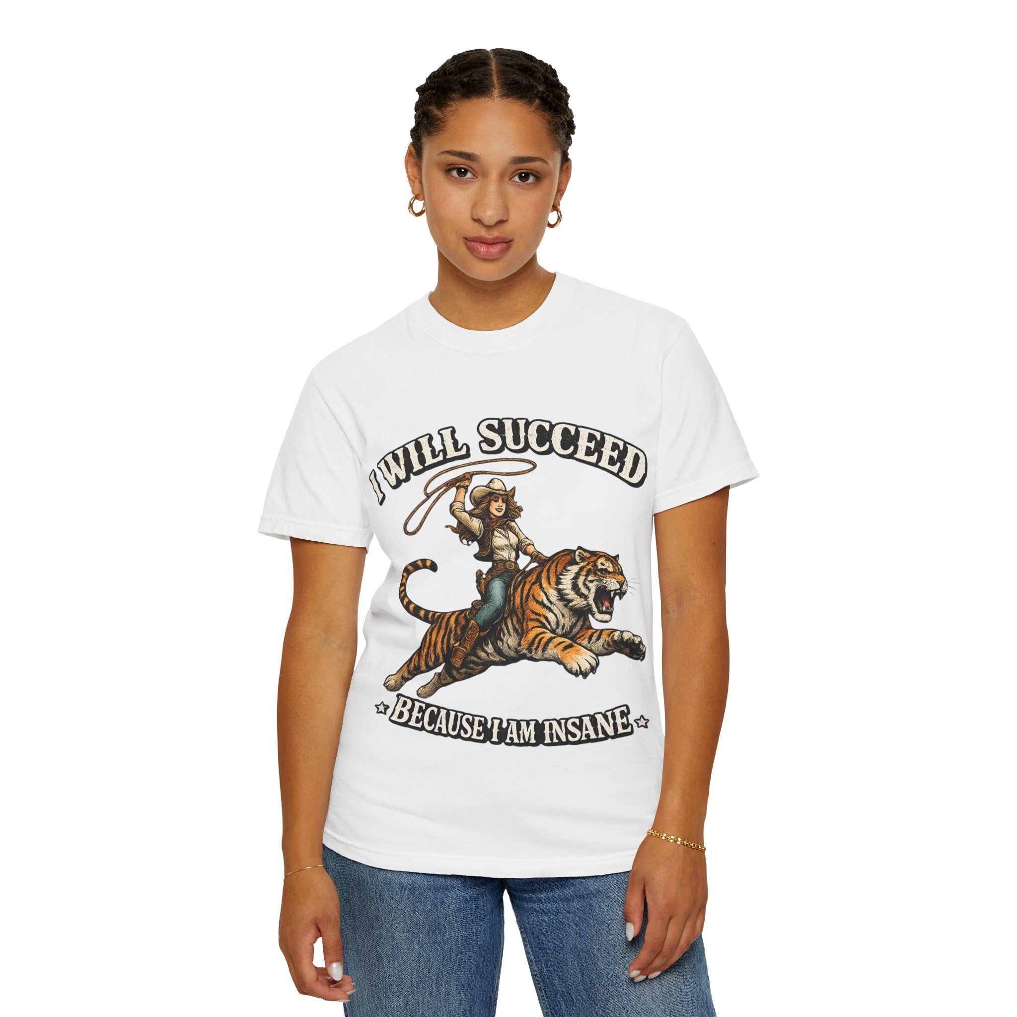 I Will Succeed Tiger T-Shirt — Bold Vintage Rider Graphic Tee